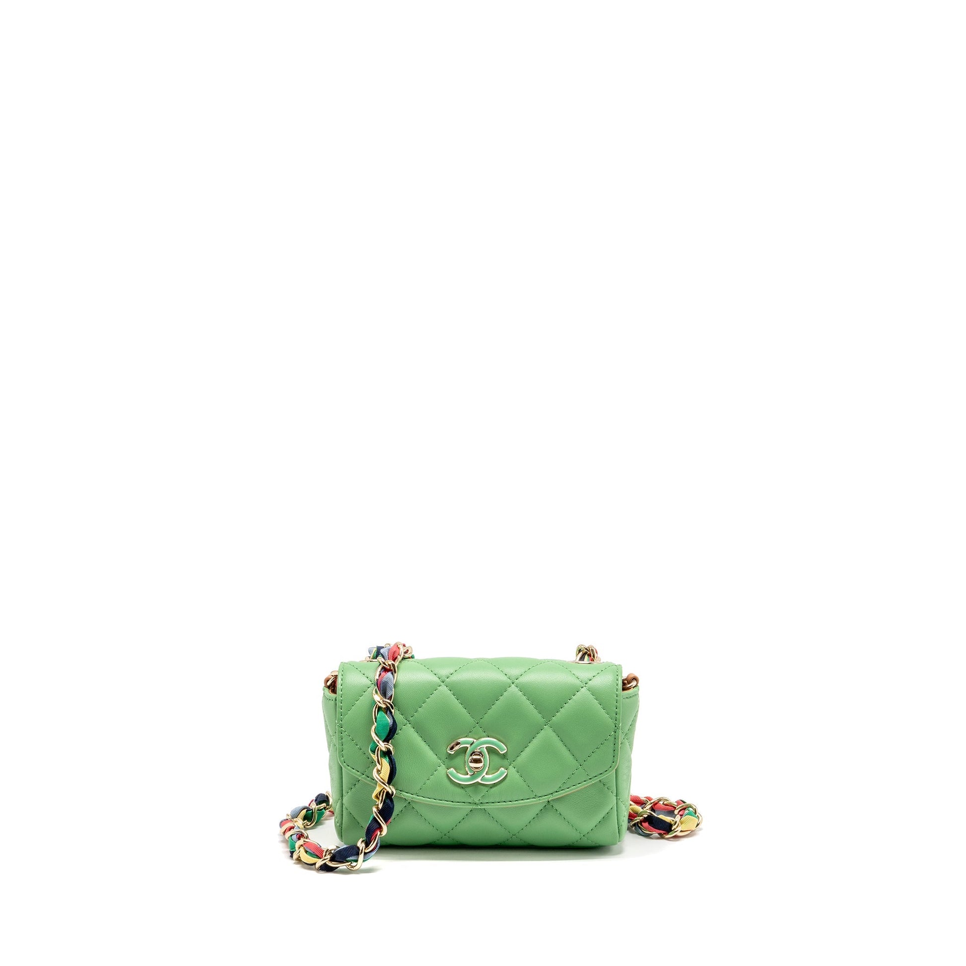 Chanel Scarf Entwined Flap Lambskin LGHW Multicolour Green