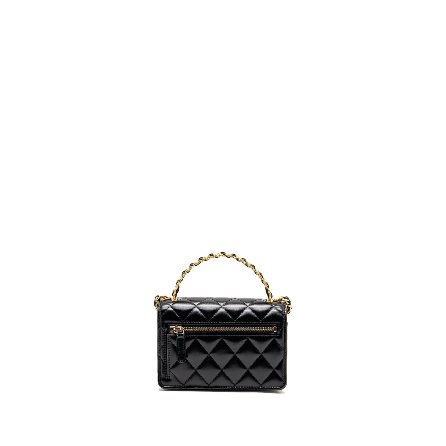 Chanel Top Handle On Calfskin GHW microchip Black Wallet Case