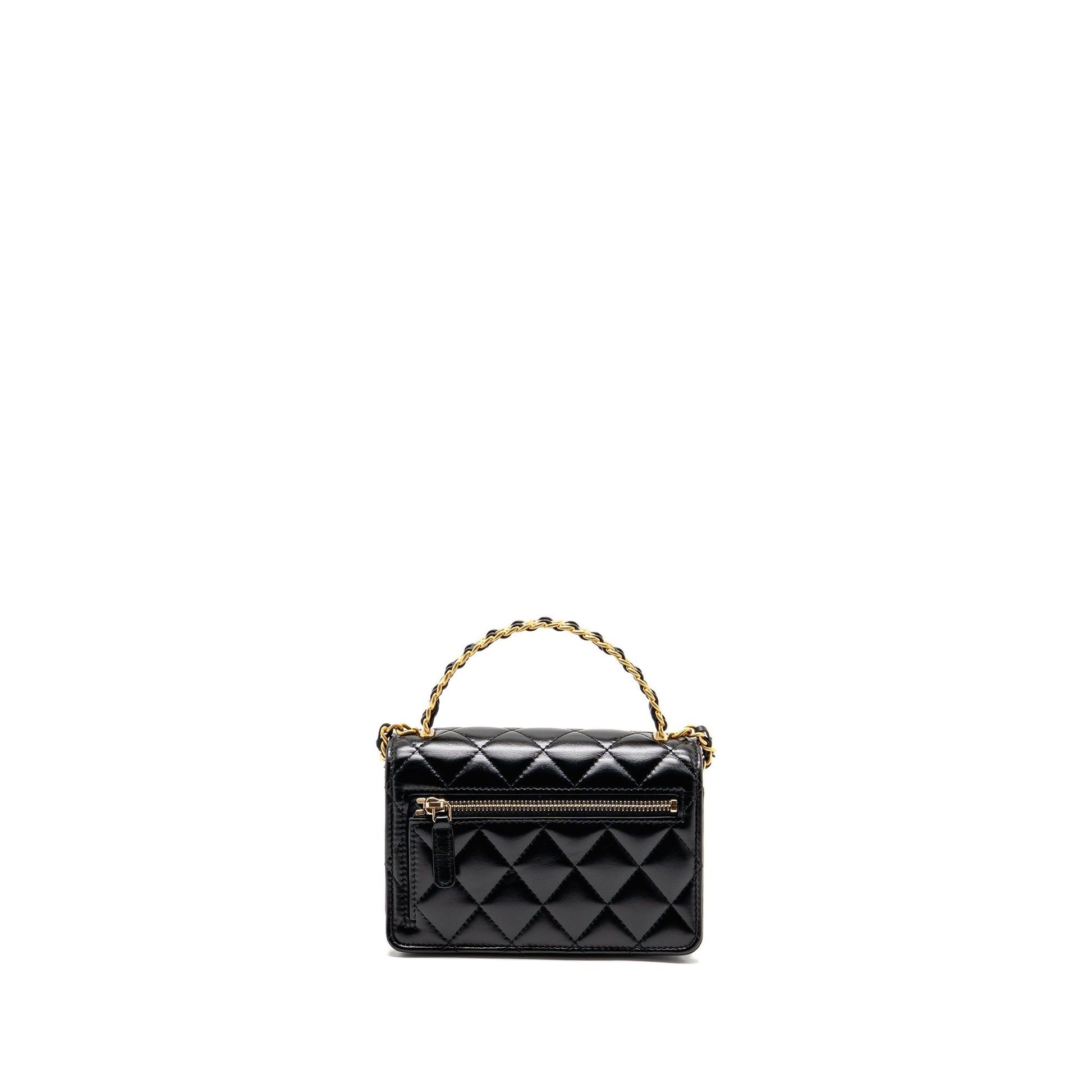 Chanel Top Handle On Calfskin GHW microchip Black Wallet Case