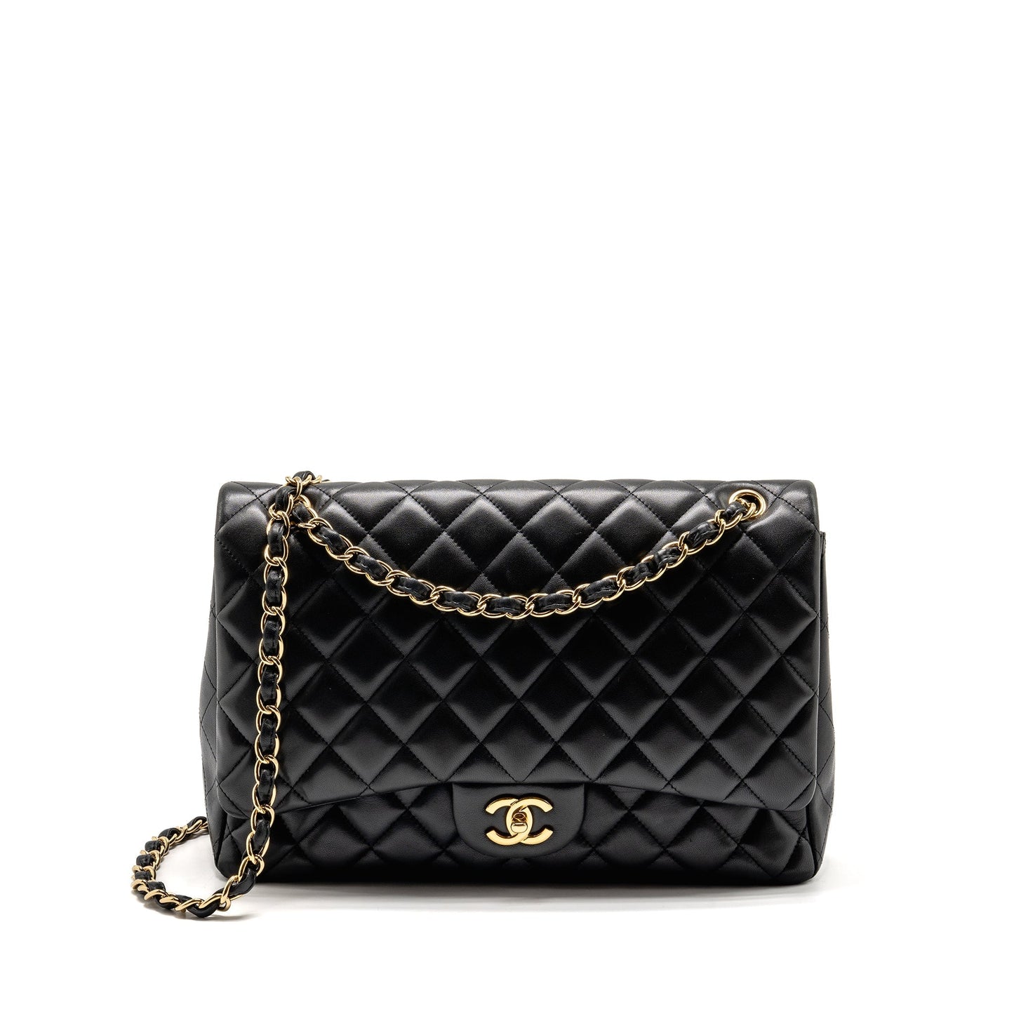 Chanel Maxi Single Flap Lambskin GHW Black Shoulder Bag Cf Black1