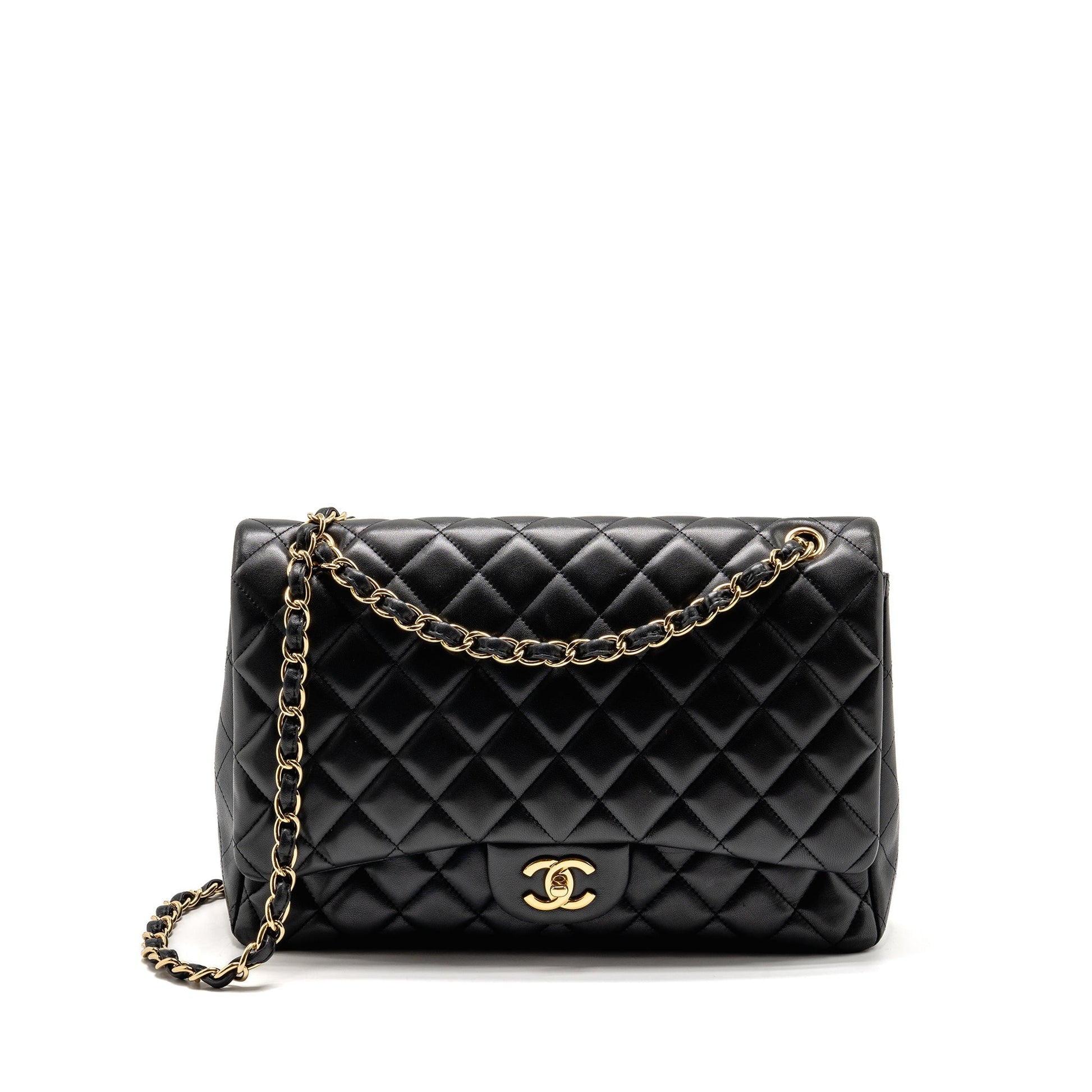 Chanel Maxi Single Flap Lambskin GHW Black Shoulder Bag Cf Black1