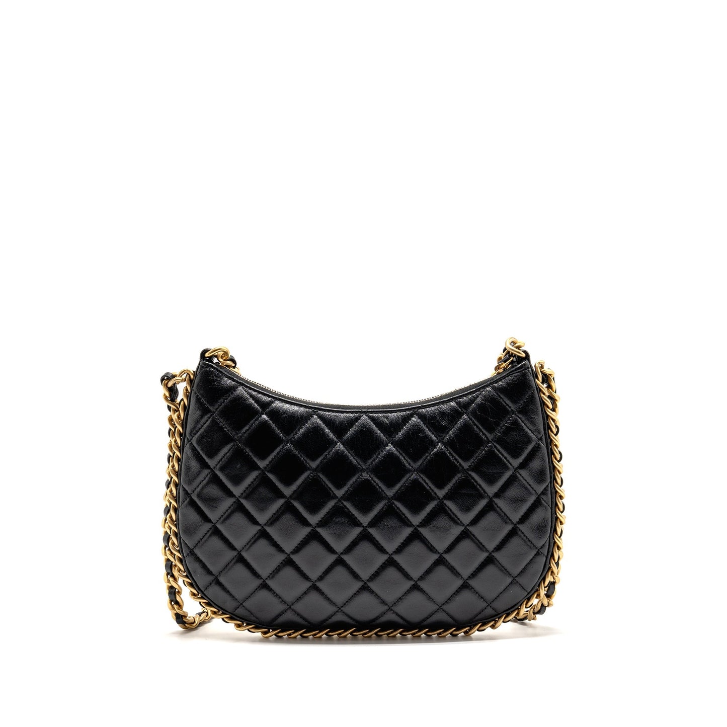 Chanel Quilted Hobo Shiny Crumpled Lambskin GHW Black Shoulder Bag