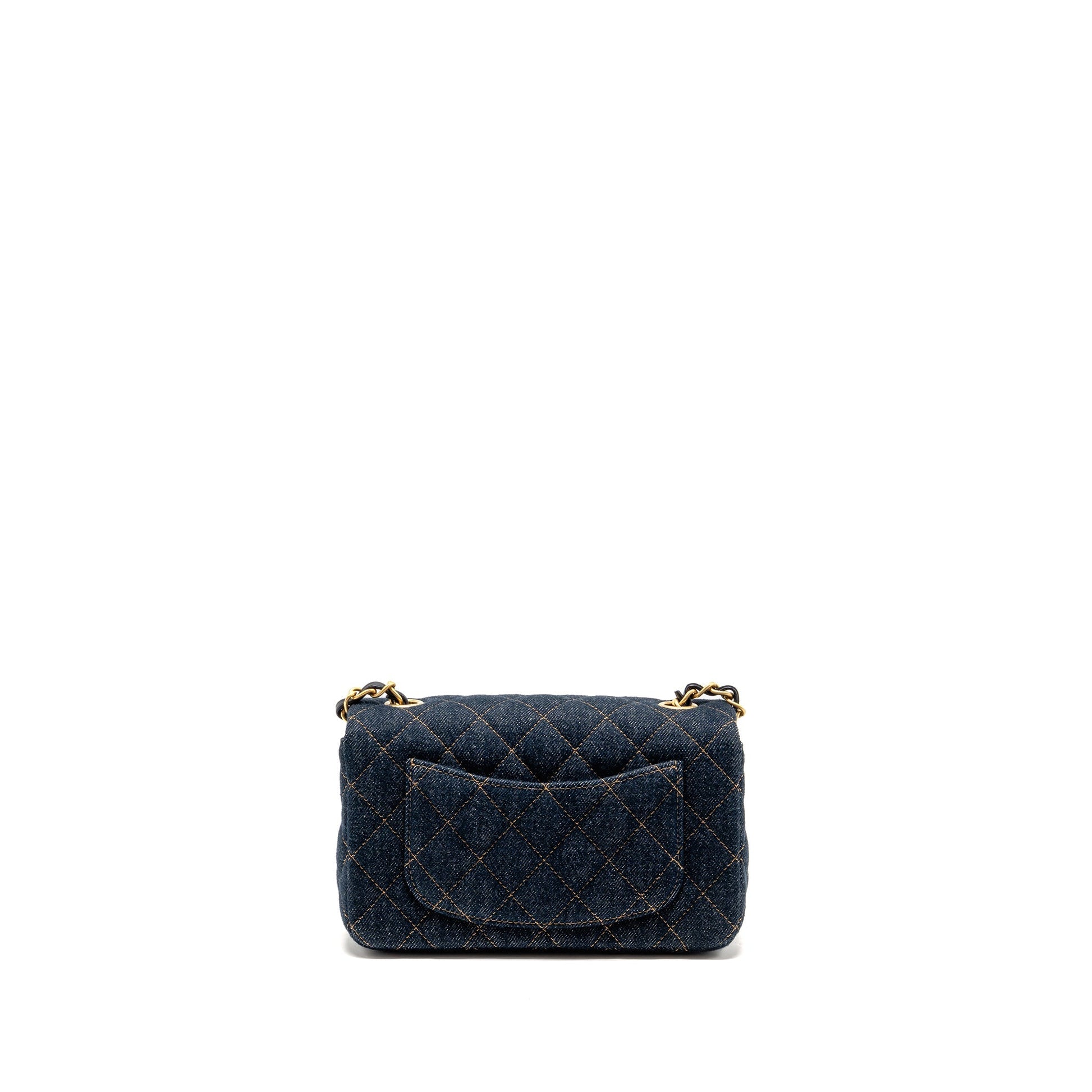 Chanel Rectangular Flap Denim Dark GHW Microchip Blue Shoulder Bag