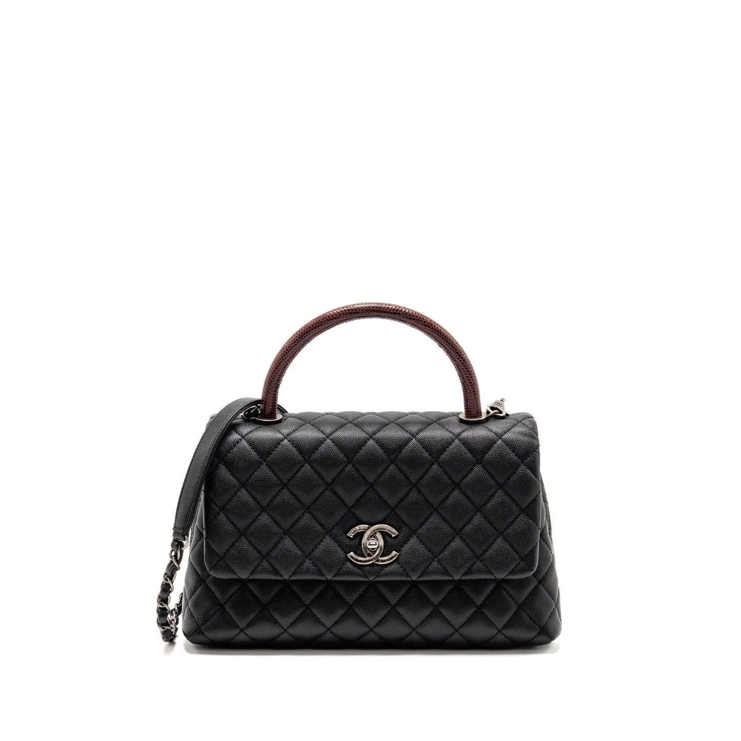 Chanel Coco Handle Caviar Lizard Handle Burgundy Black Handbag Hardware 1