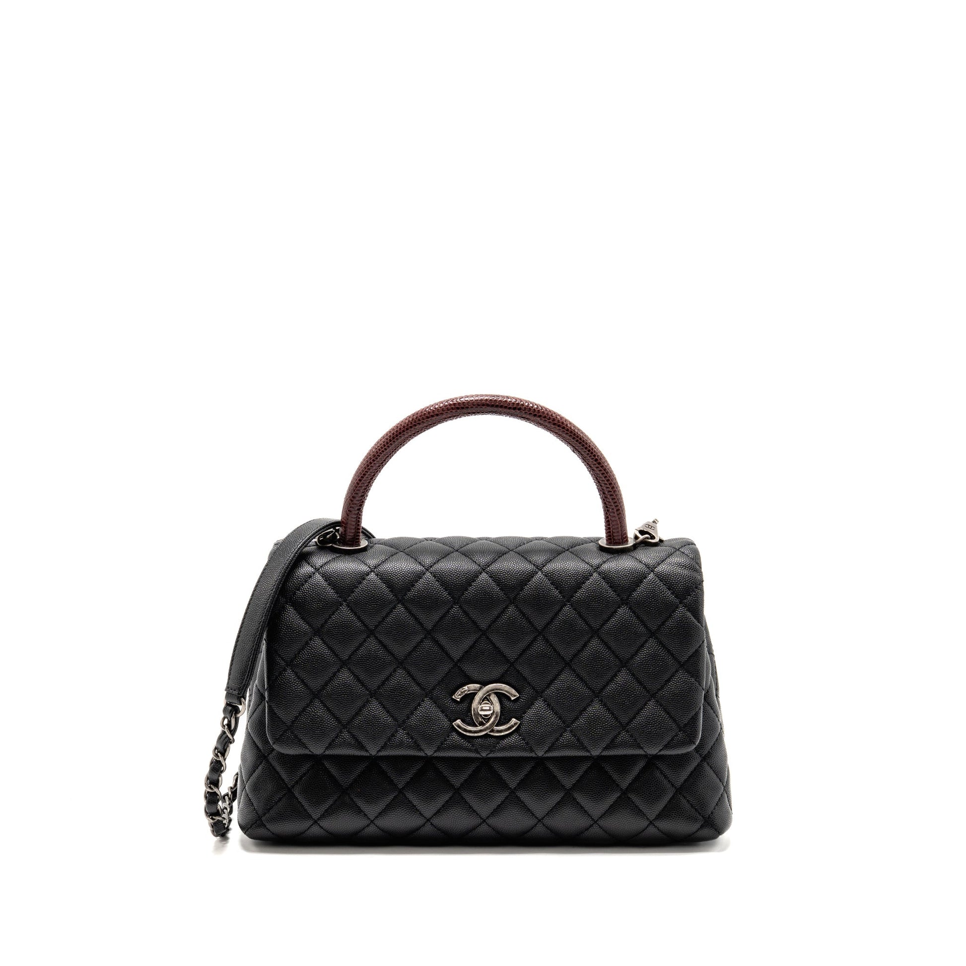Chanel Coco Handle Caviar Lizard Handle Burgundy Black Handbag Hardware 1