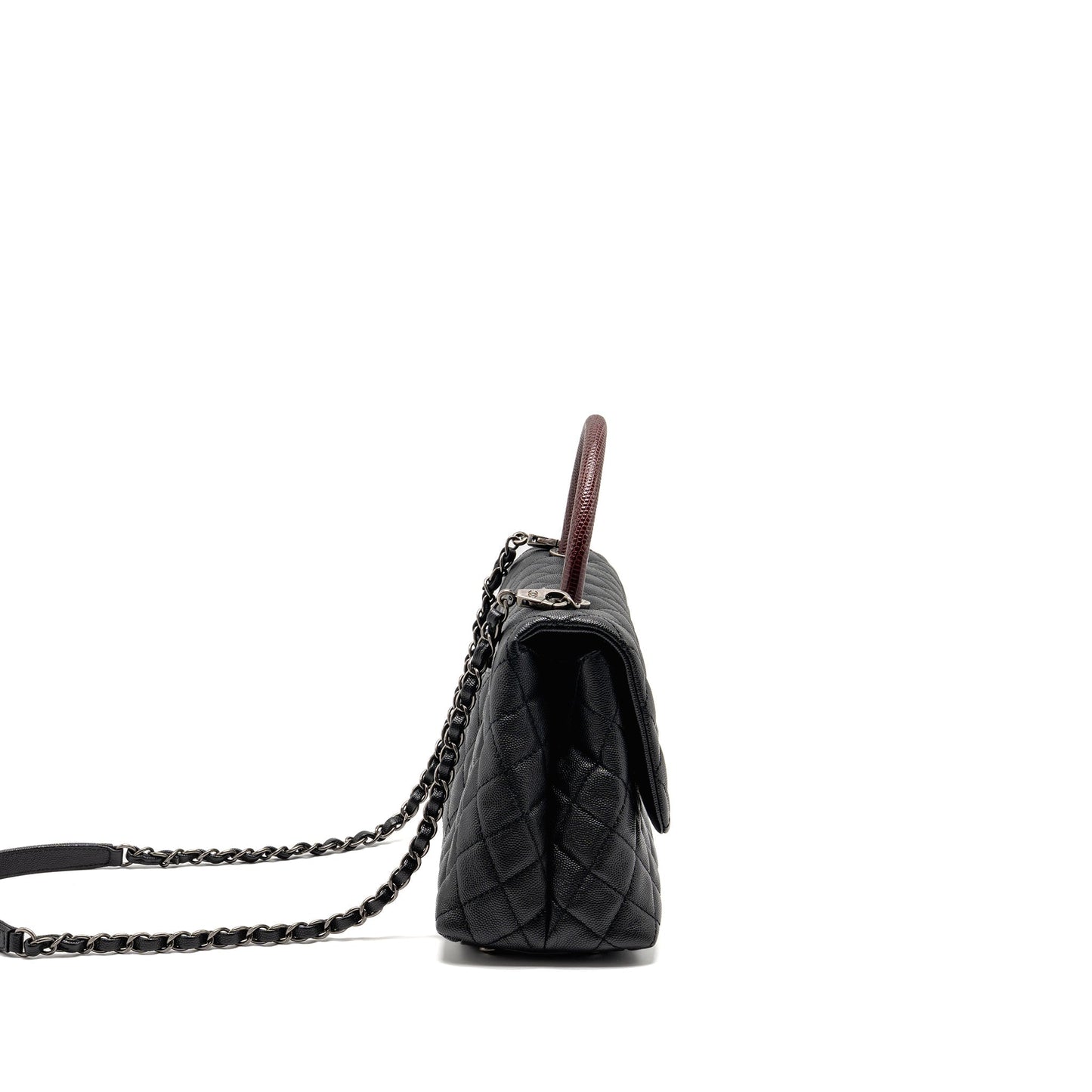 Chanel Coco Handle Caviar Lizard Handle Burgundy Black Handbag Hardware 1