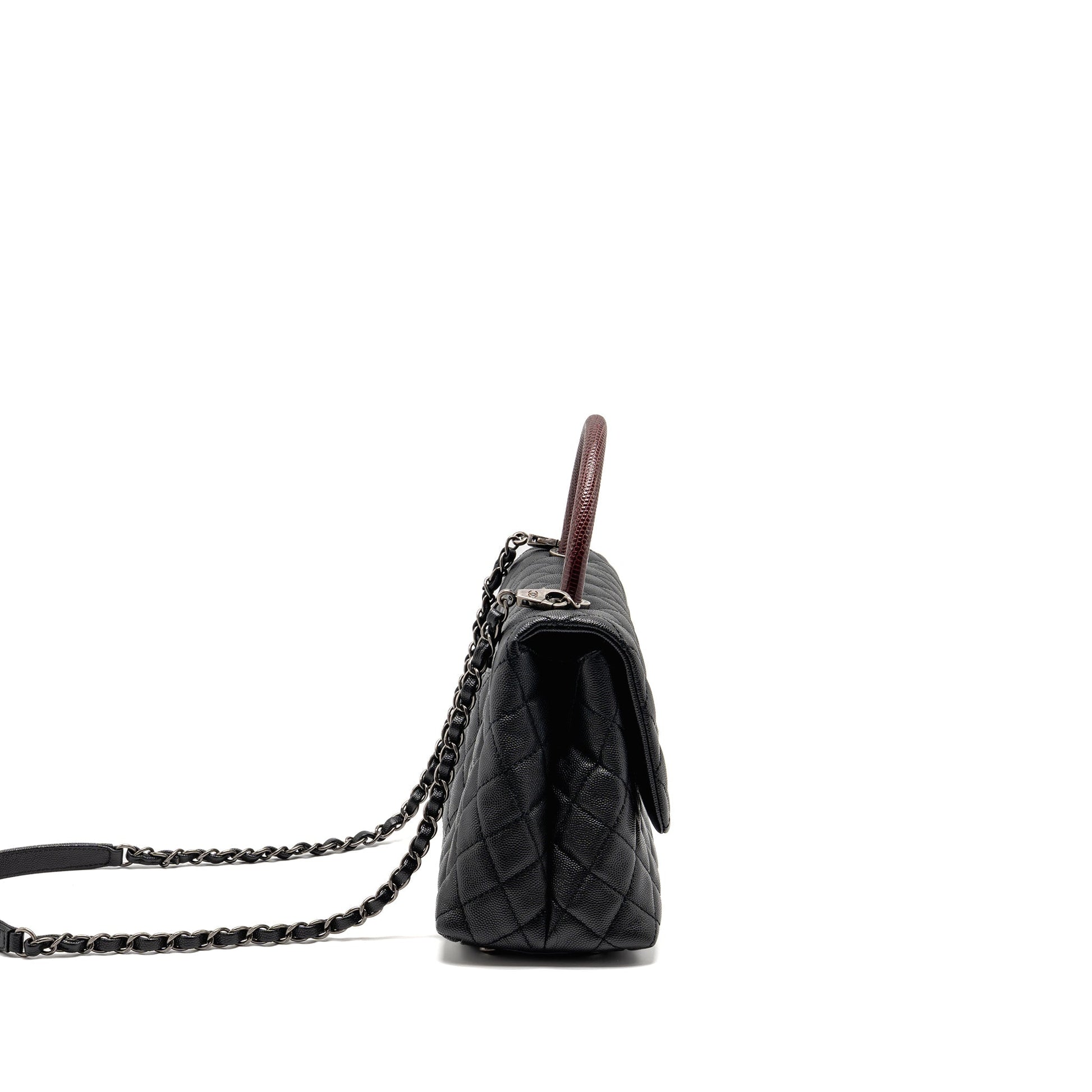 Chanel Coco Handle Caviar Lizard Handle Burgundy Black Handbag Hardware 1