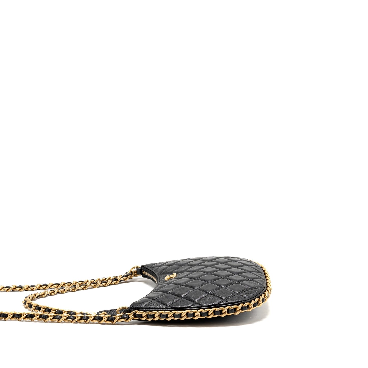 Chanel Quilted Hobo Shiny Crumpled Lambskin GHW Black Shoulder Bag