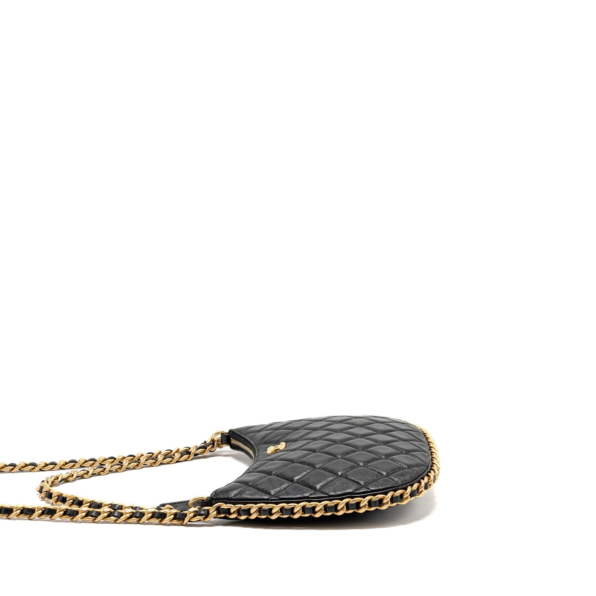 Chanel Quilted Hobo Shiny Crumpled Lambskin GHW Black Shoulder Bag
