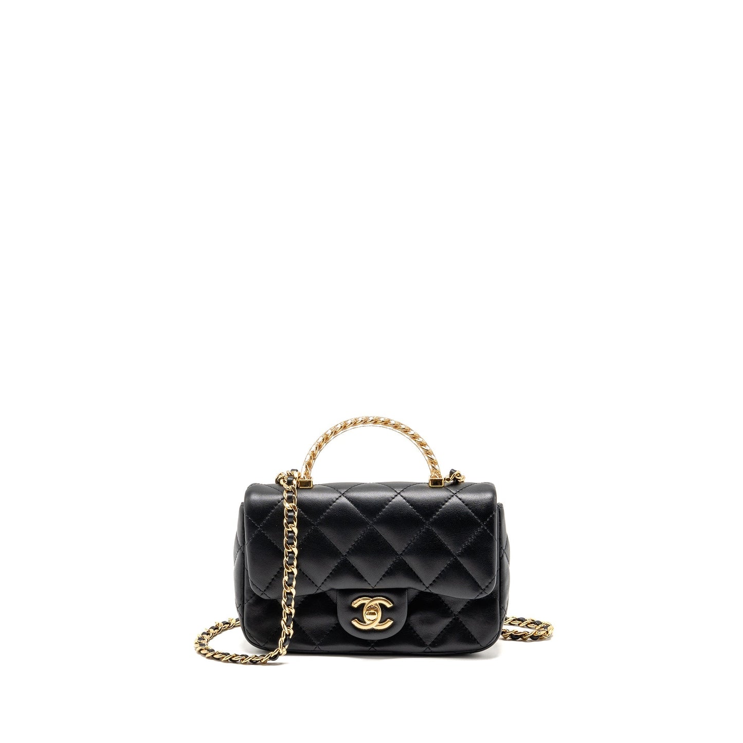 Chanel 24S Top Handle Flap Lambskin GHW Black Shoulder Bag Ghw Microchip