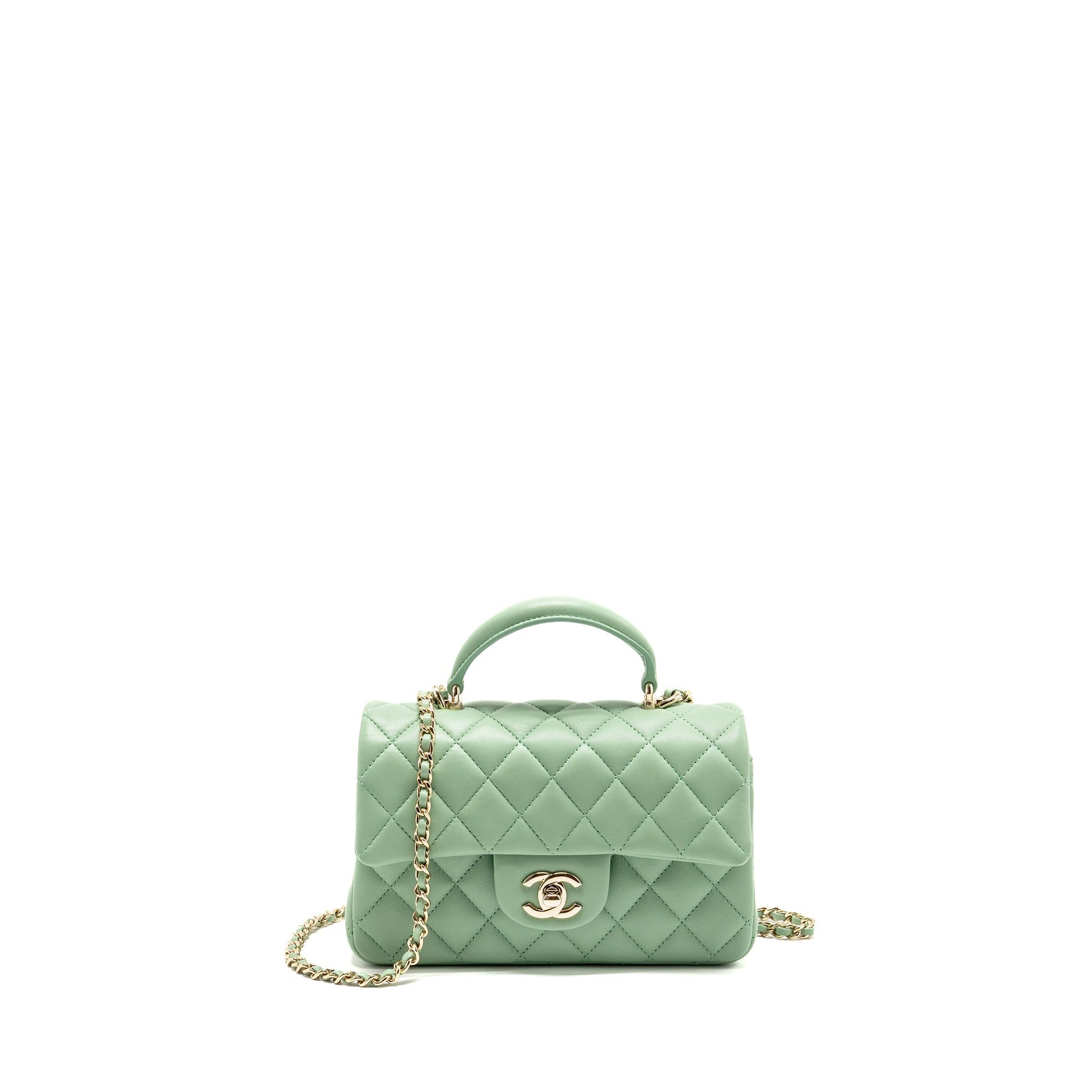 Chanel 23P Top Handle Rectangular Lambskin Light Green Mini Bag