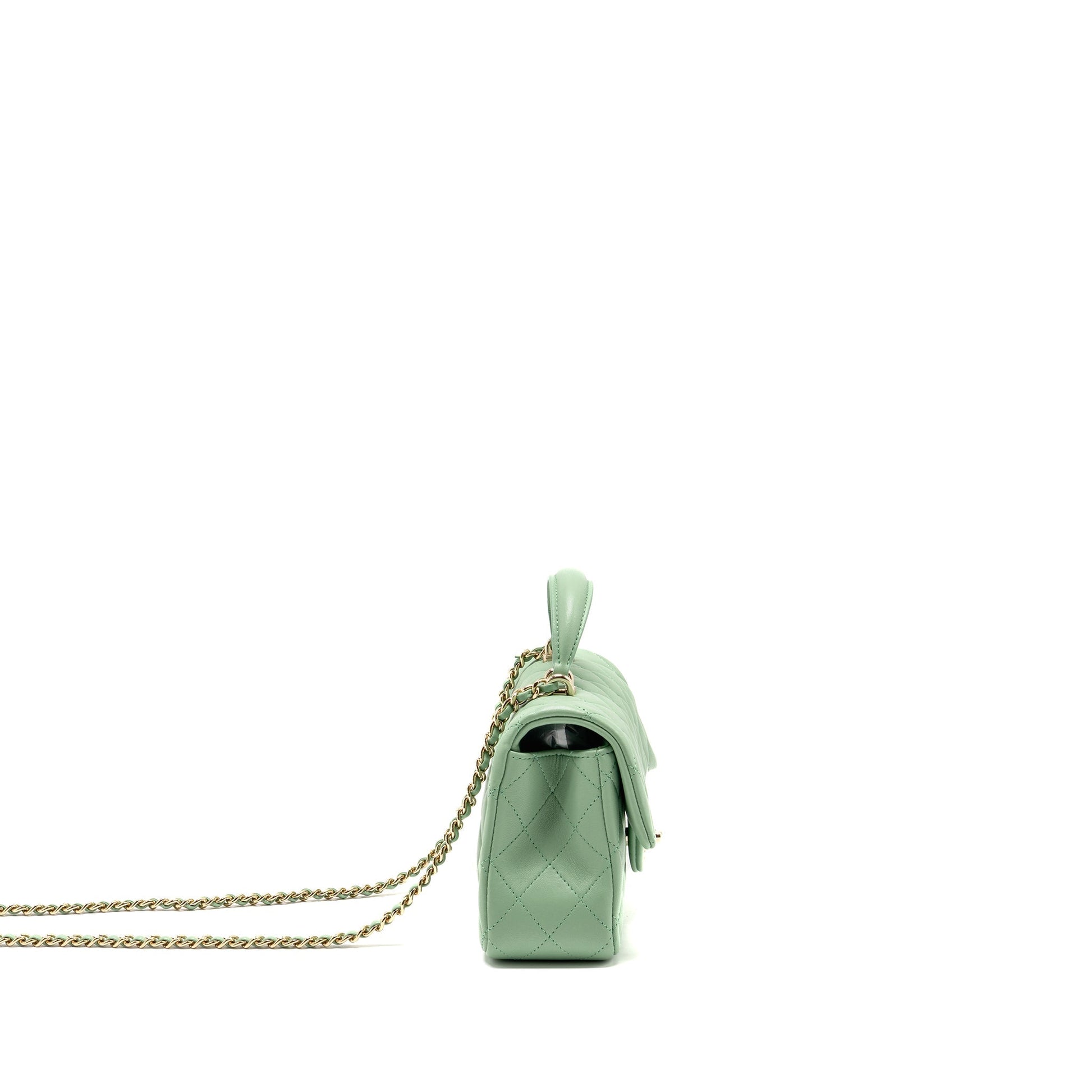 Chanel 23P Top Handle Rectangular Lambskin Light Green Mini Bag