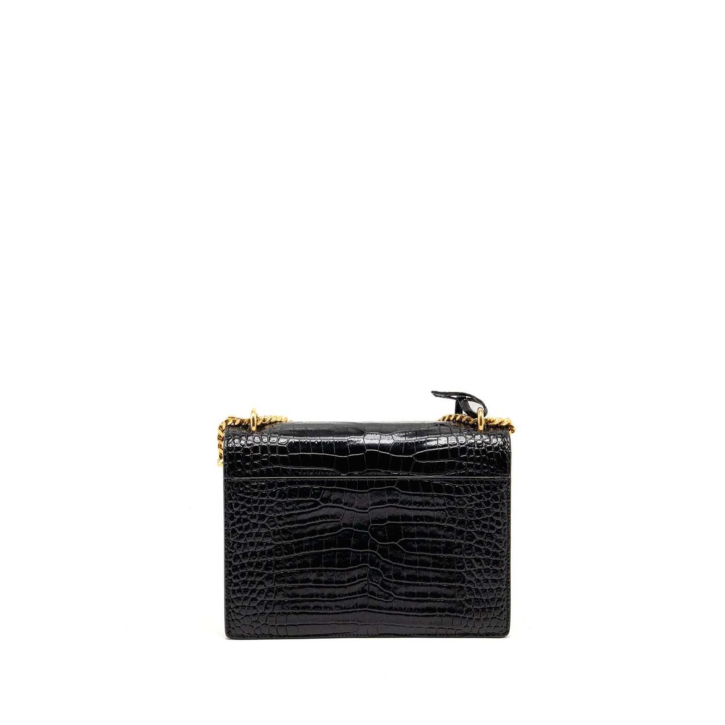 YSL Saint Laurent Sunset Crocodile Embossed Calfskin Travel Bag Black Medium
