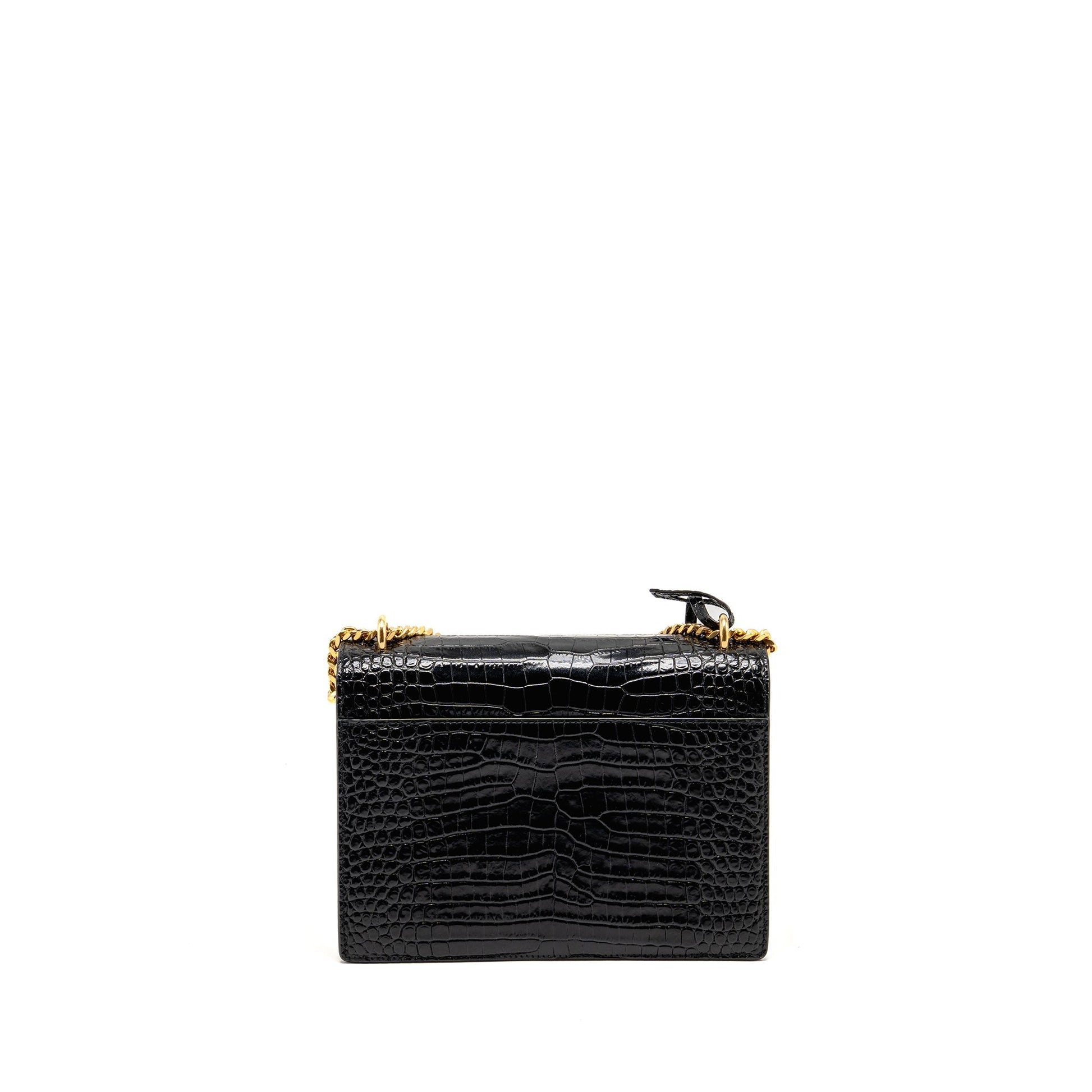 YSL Saint Laurent Sunset Crocodile Embossed Calfskin Travel Bag Black Medium