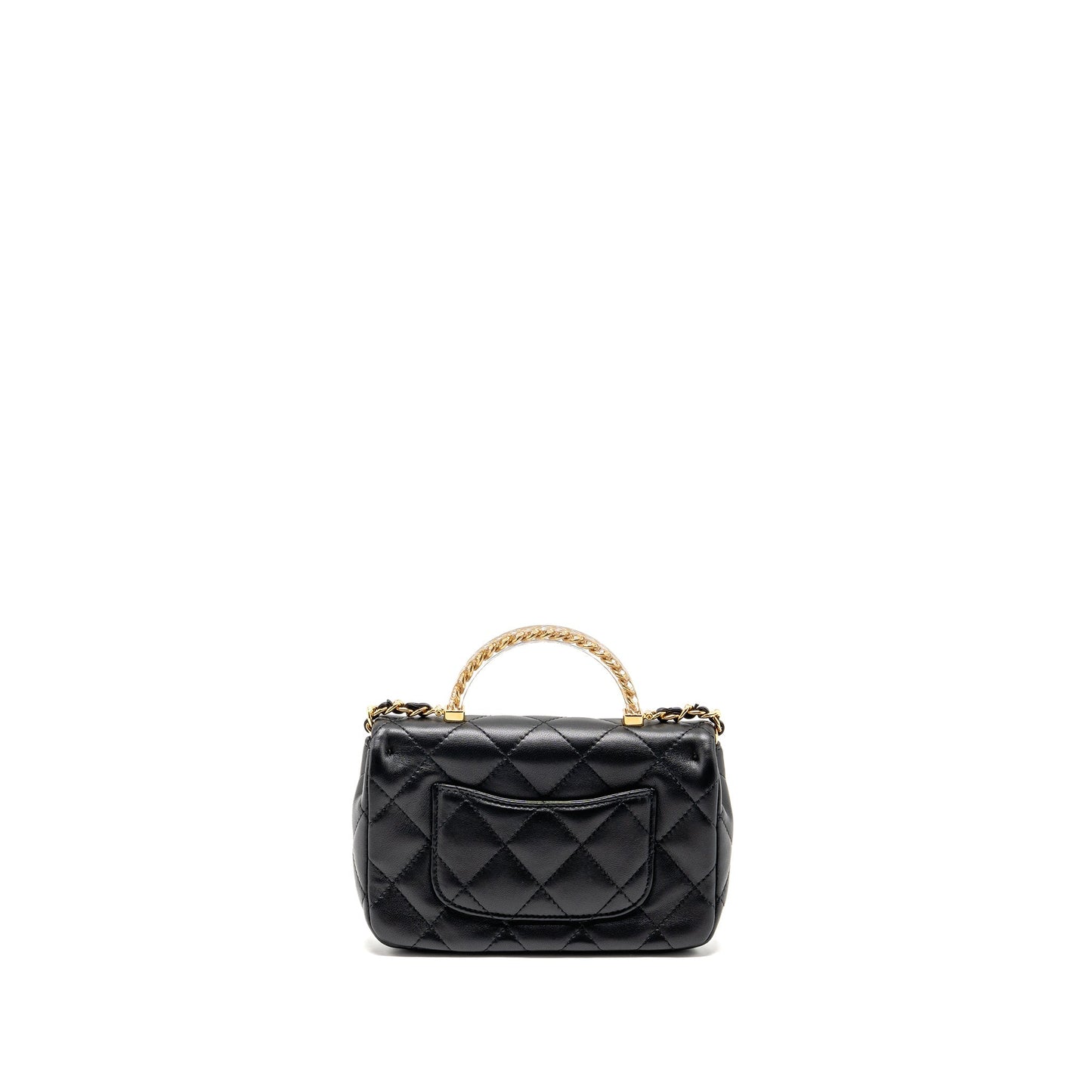 Chanel 24S Top Handle Flap Lambskin GHW Black Shoulder Bag Ghw Microchip