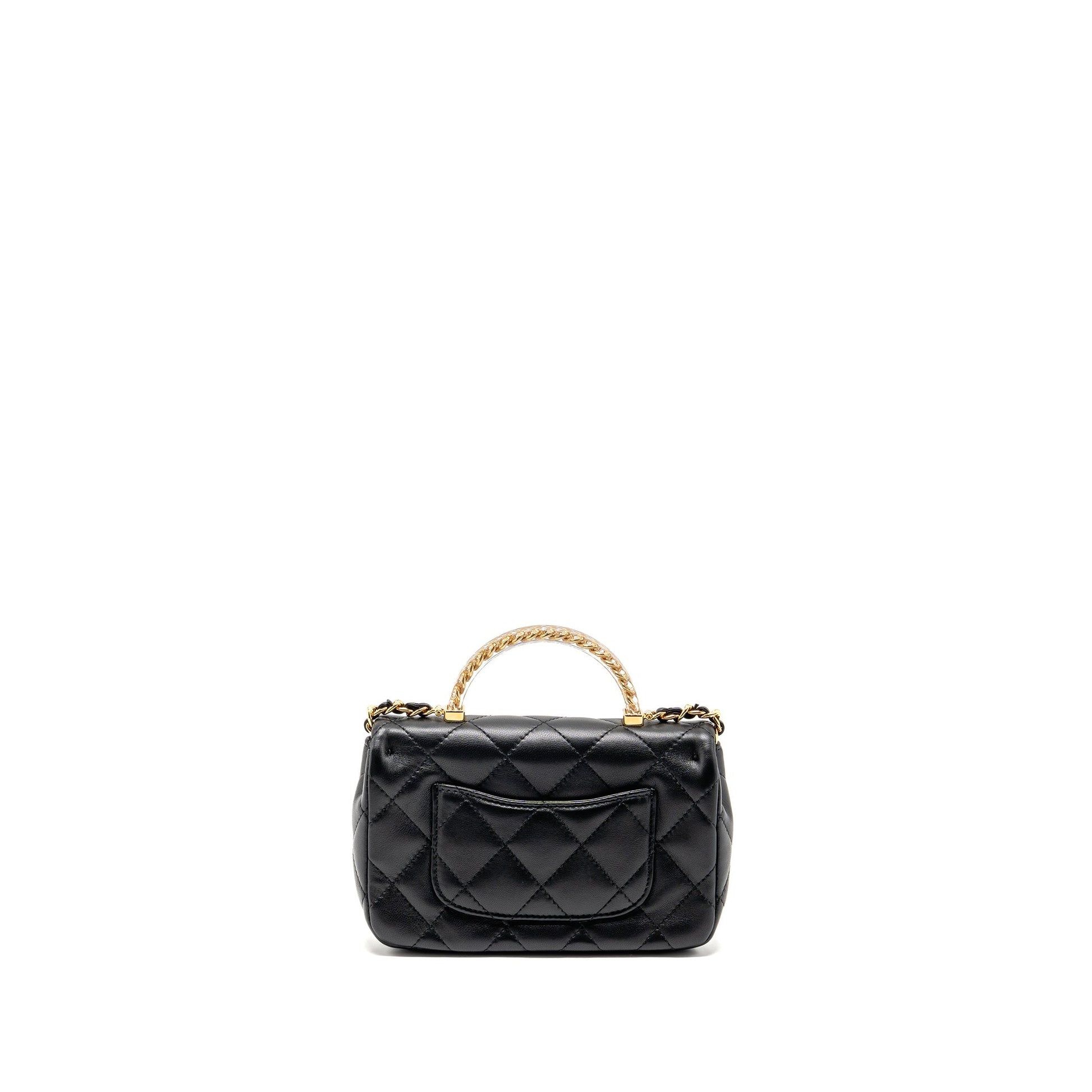 Chanel 24S Top Handle Flap Lambskin GHW Black Shoulder Bag Ghw Microchip