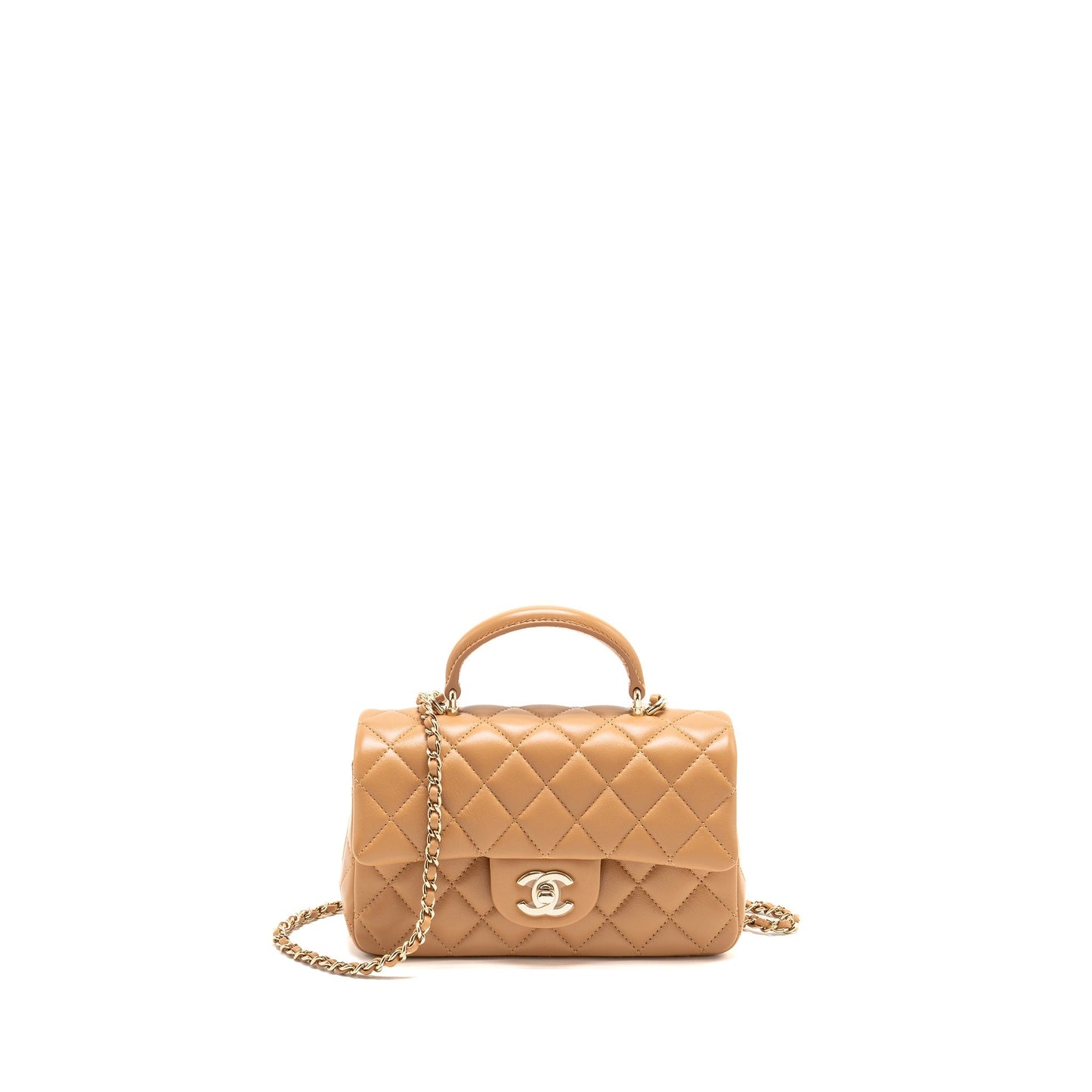 Chanel Top Handle Rectangular Flap Lambskin Caramel Shoulder Bag