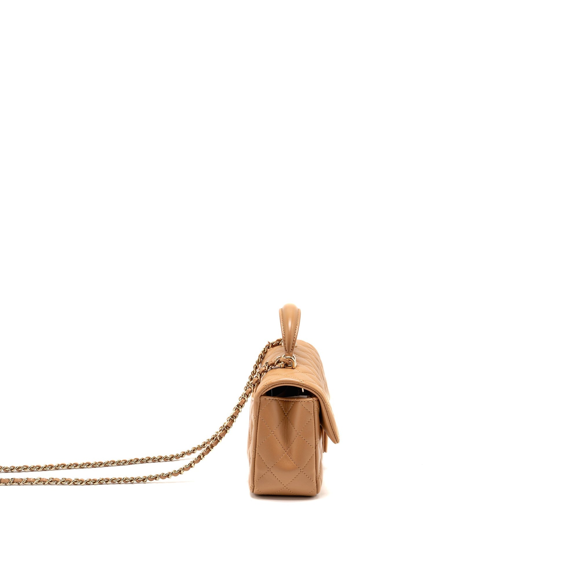 Chanel Top Handle Rectangular Flap Lambskin Caramel Shoulder Bag