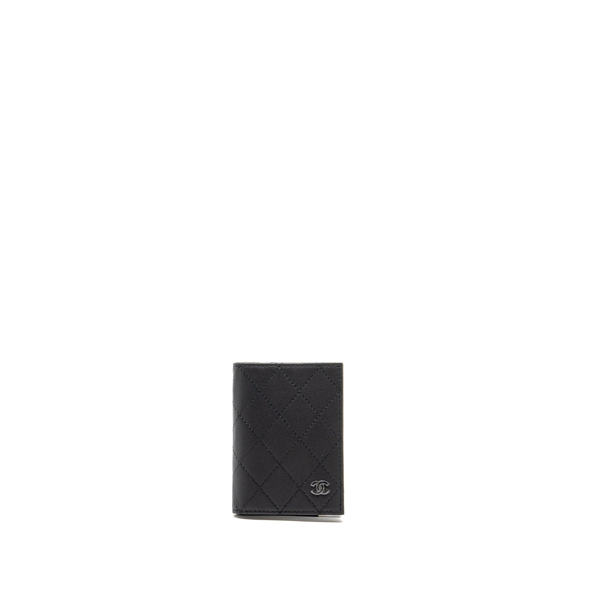 Chanel Quilted CC Card Holder Calfskin Hardware Black Wallet Case