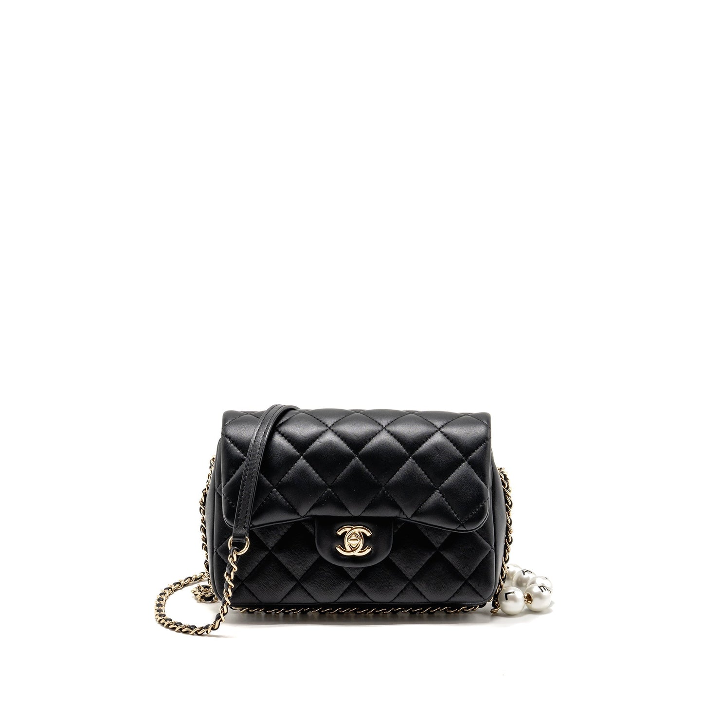 Chanel Quilted Flap Pearl Detailed Lambskin LGHW Black Shoulder Bag