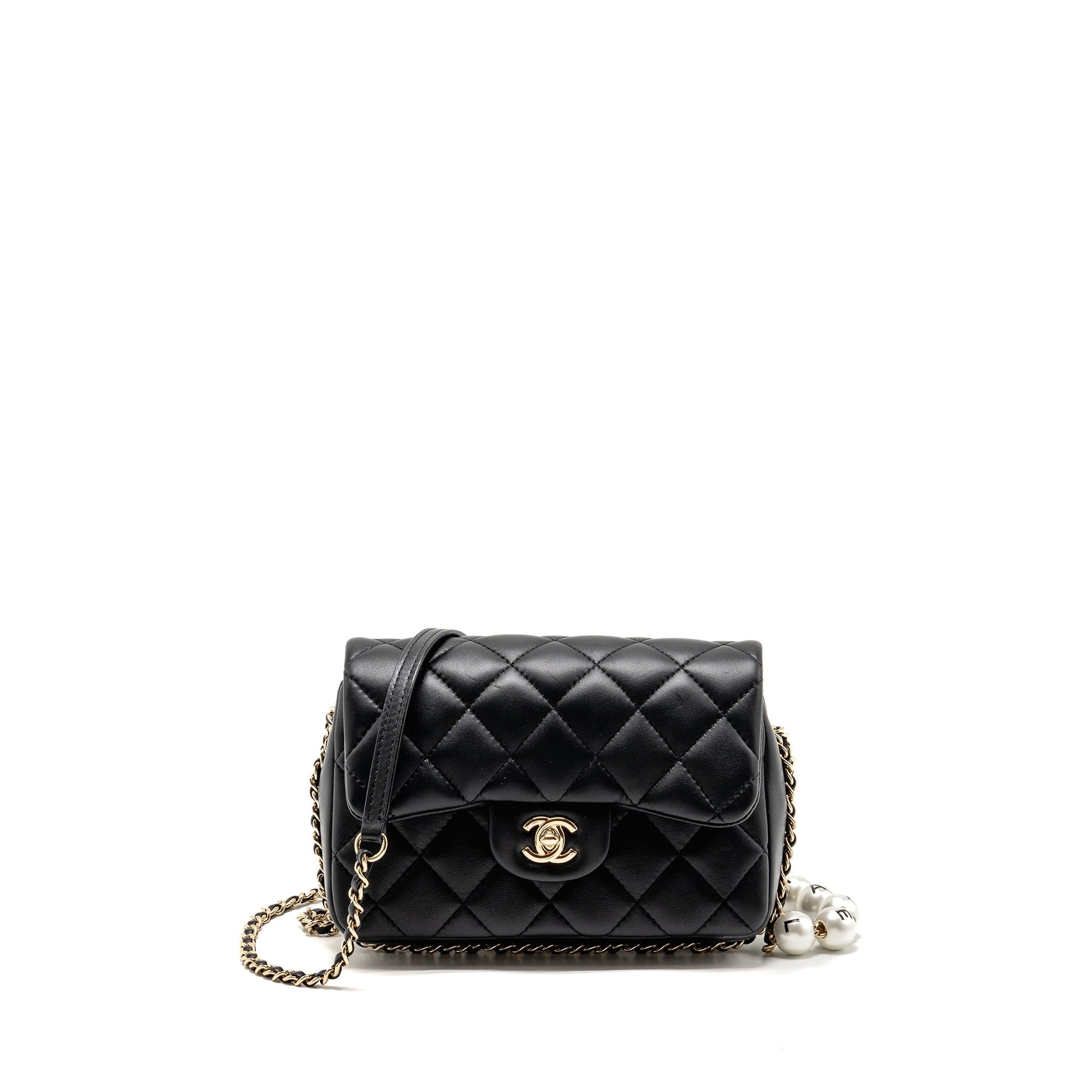 Chanel Quilted Flap Pearl Detailed Lambskin LGHW Black Shoulder Bag