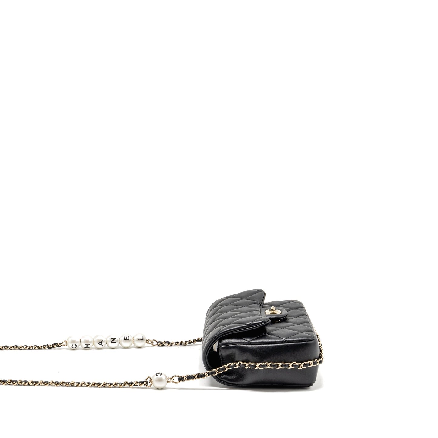 Chanel Quilted Flap Pearl Detailed Lambskin LGHW Black Shoulder Bag