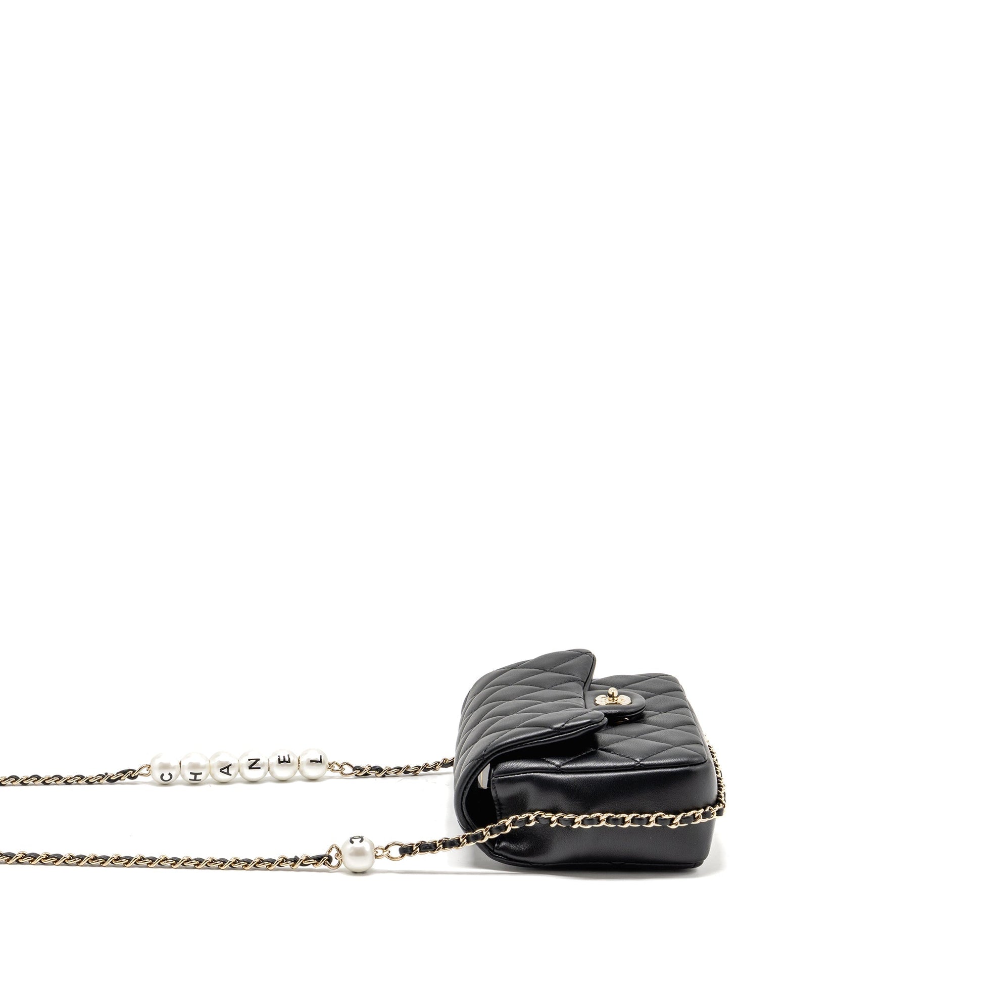 Chanel Quilted Flap Pearl Detailed Lambskin LGHW Black Shoulder Bag