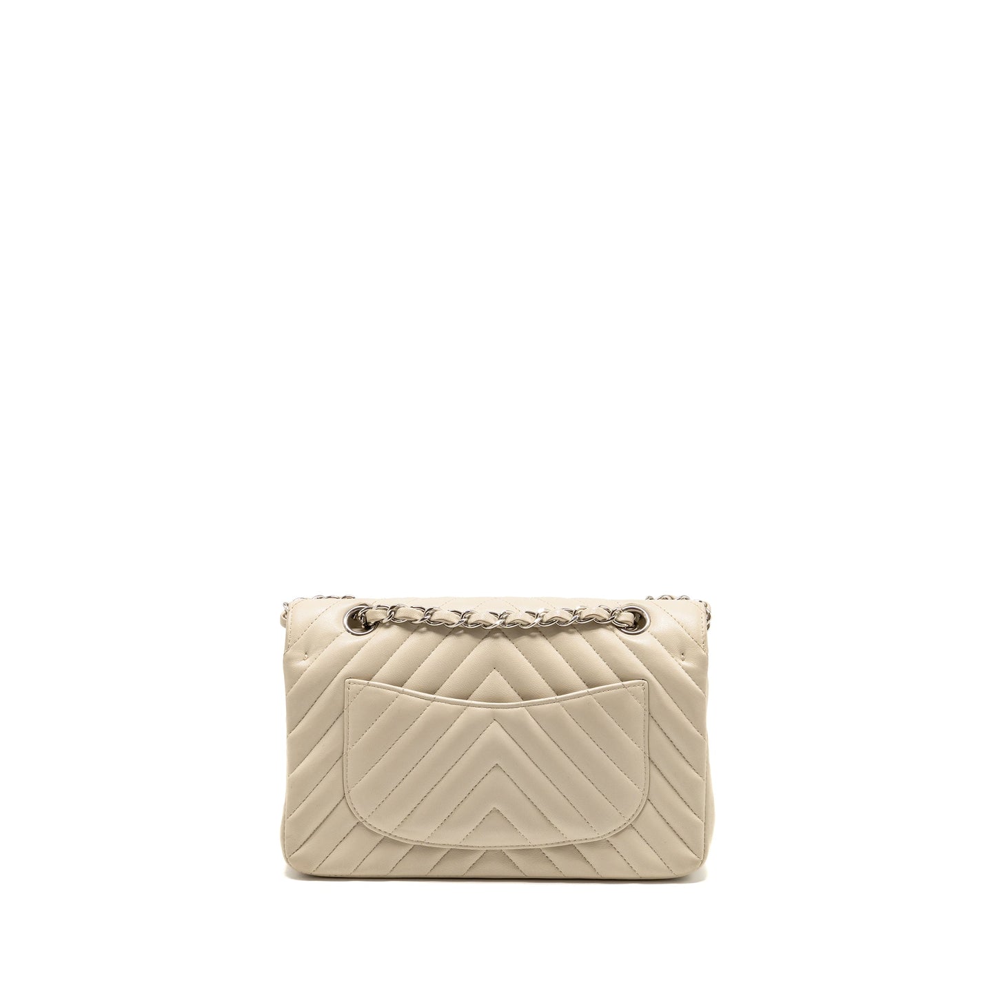 Chanel Classic Double Flap Chevron Lambskin Cream Small Shoulder Bag