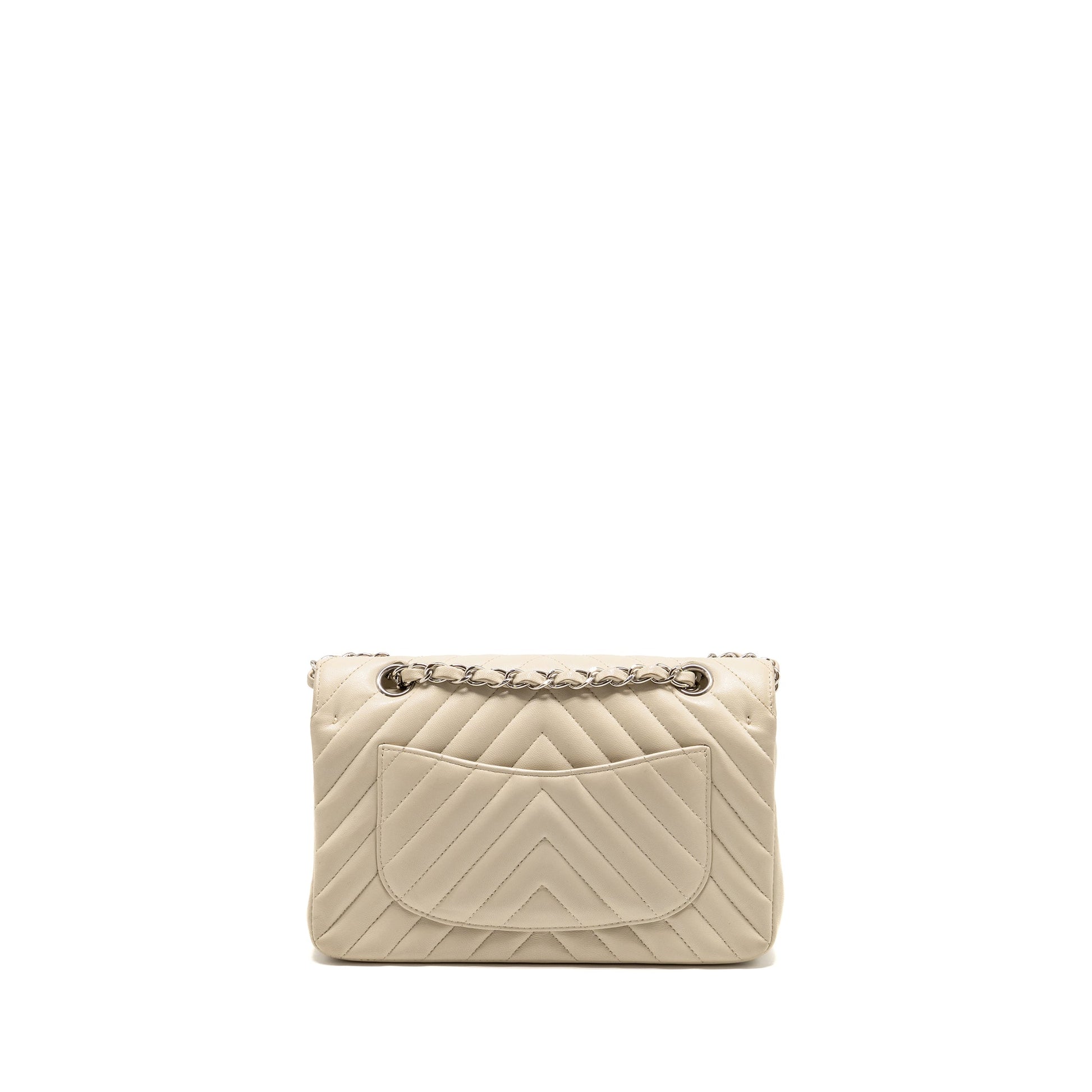 Chanel Classic Double Flap Chevron Lambskin Cream Small Shoulder Bag