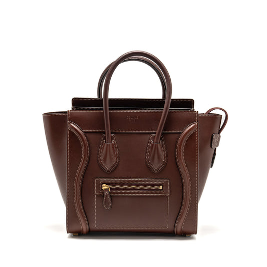 Celine Micro Luggage Purse Calfskin Burgundy Handbag Travel Bag
