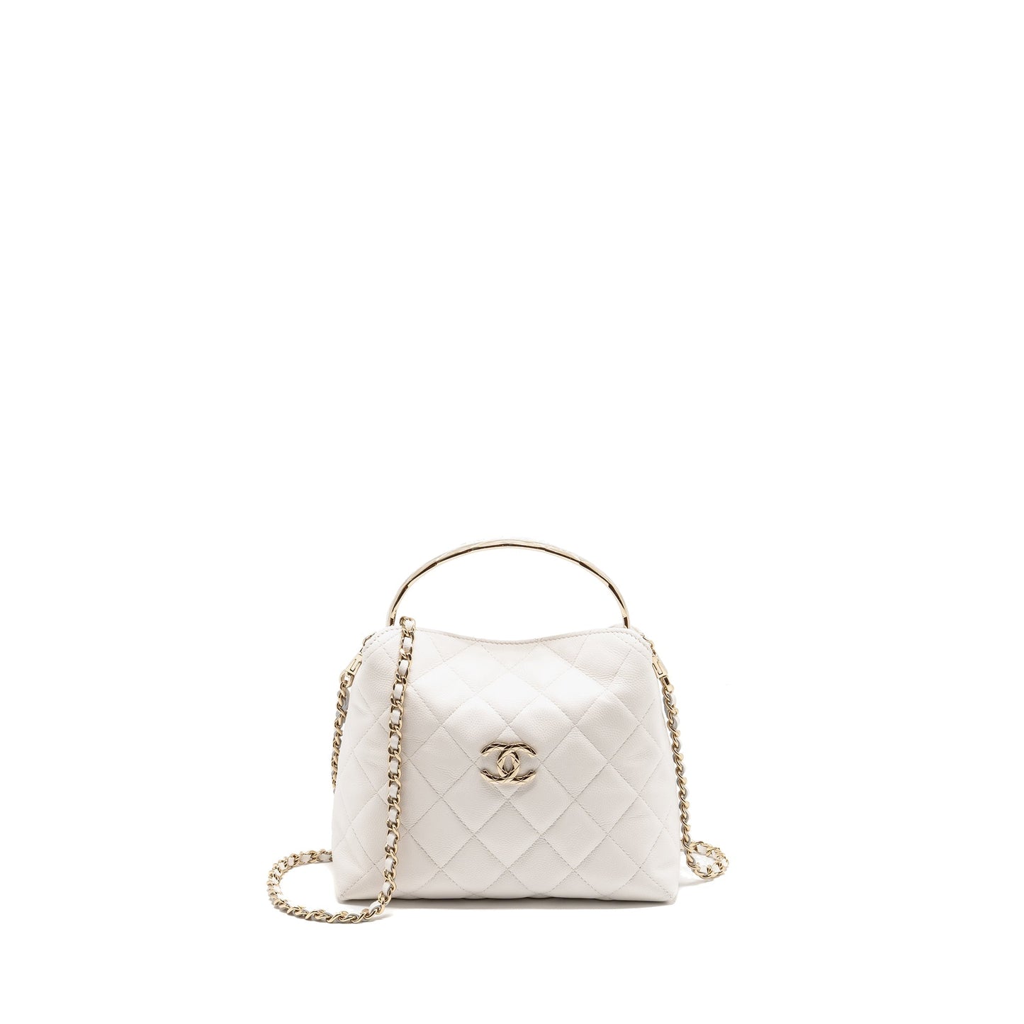 Chanel 25S Coco Crush Handle Caviar LGHW White Handbag