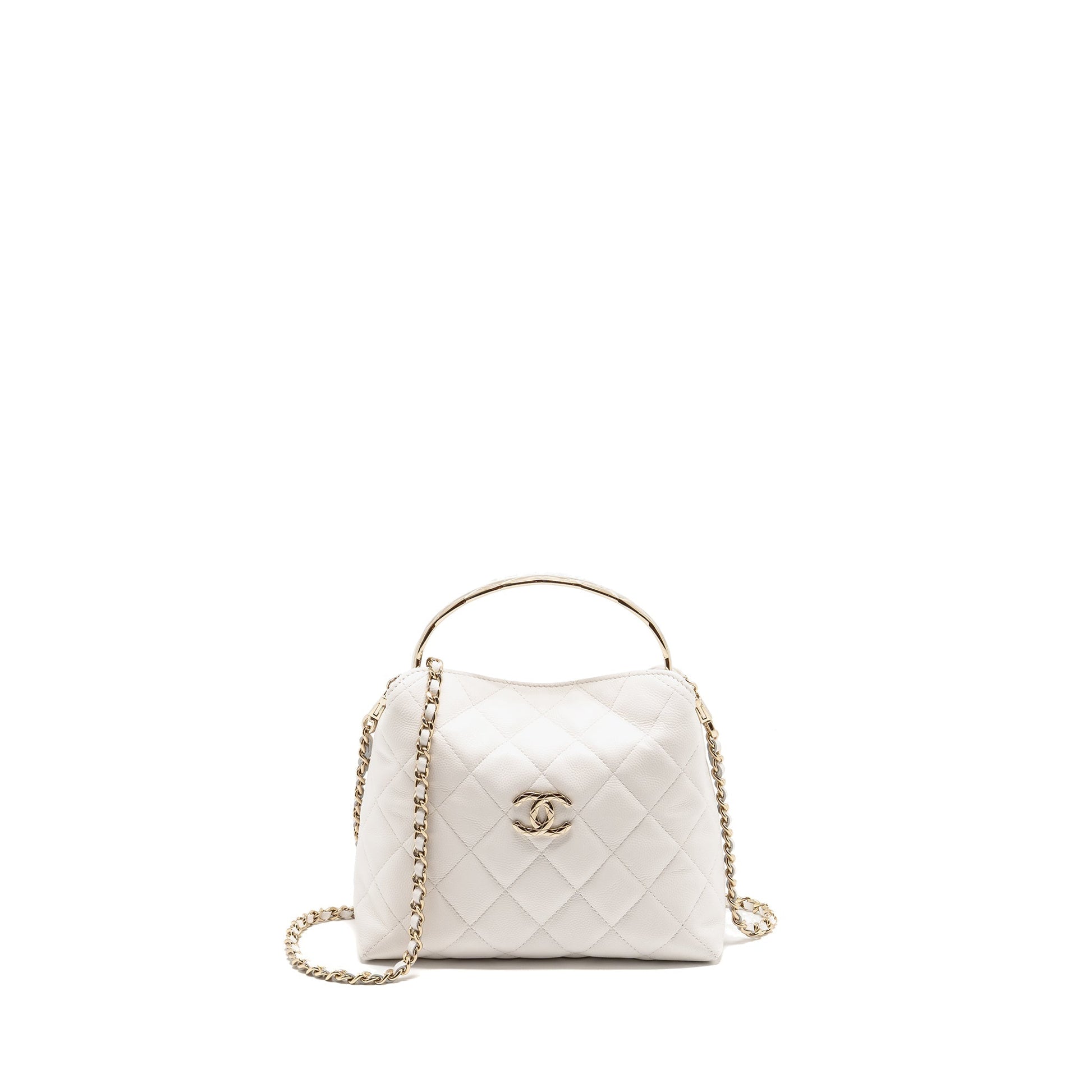 Chanel 25S Coco Crush Handle Caviar LGHW White Handbag