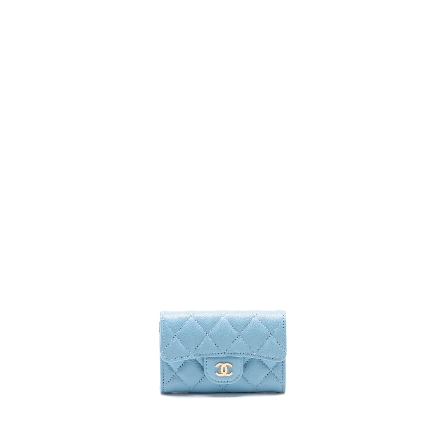 Chanel Classic Flap Card Holder Caviar LGHW Blue Wallet Case Microchip 1