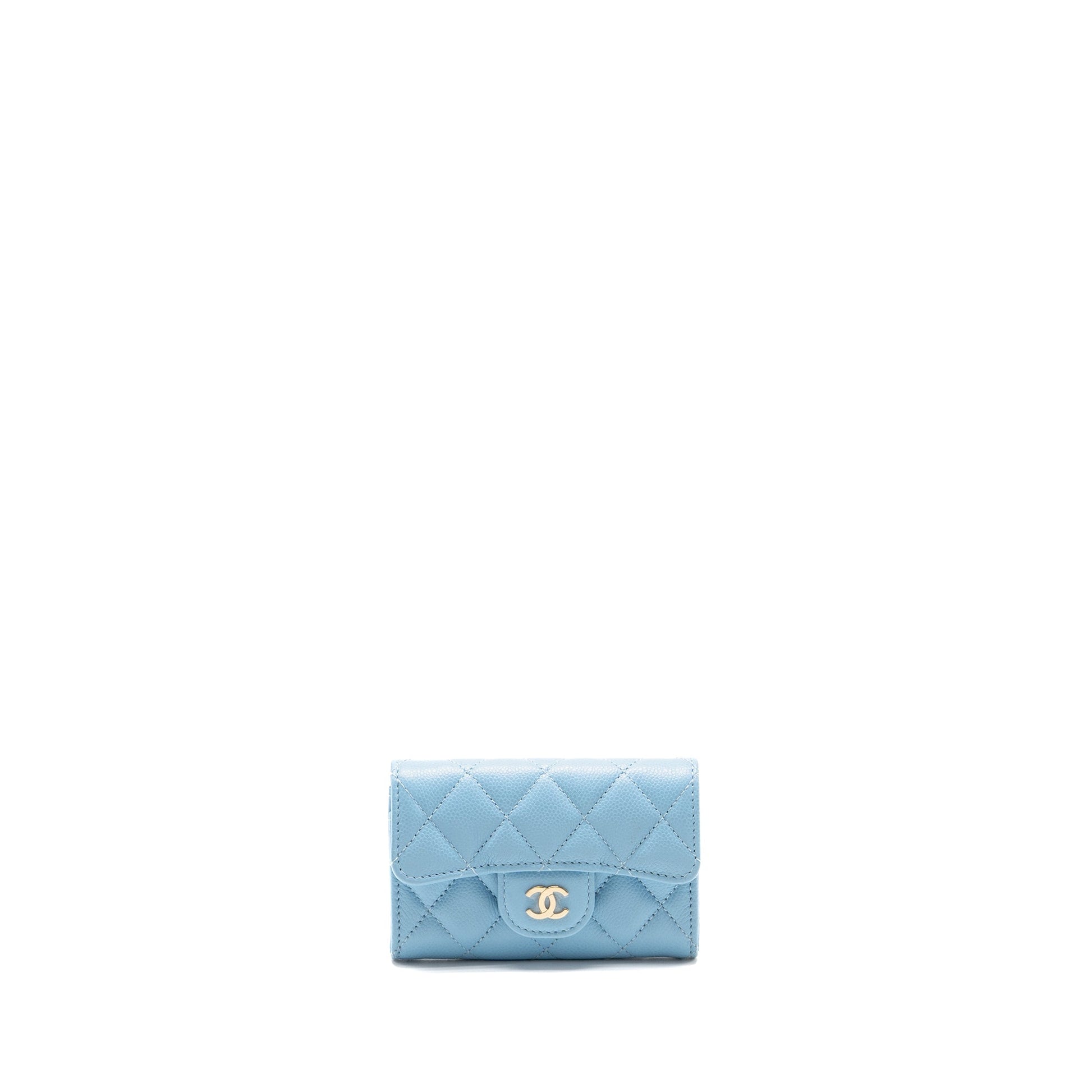 Chanel Classic Flap Card Holder Caviar LGHW Blue Wallet Case Microchip 1