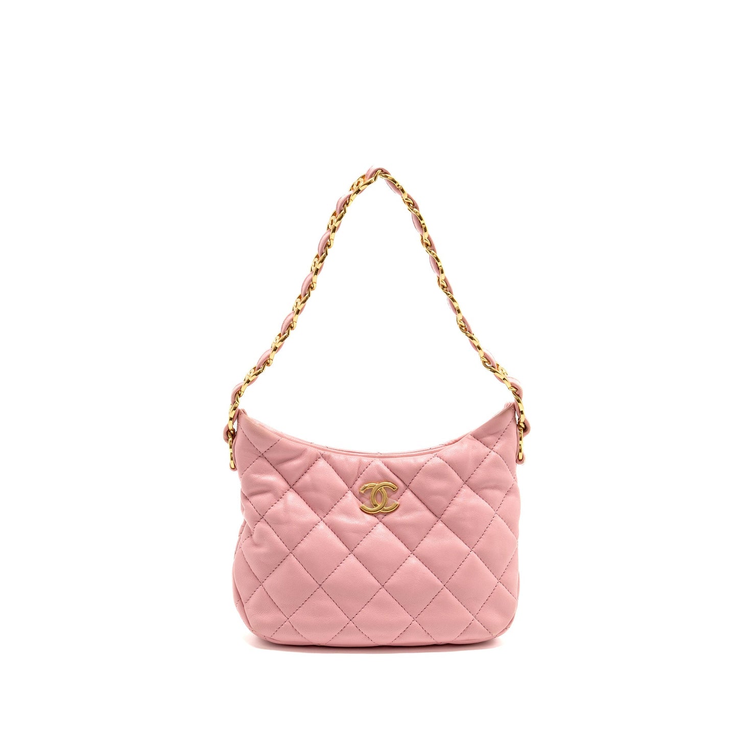 Chanel 22K Hobo Logo Lambskin GHW Microchip Pink Shoulder Bag 3