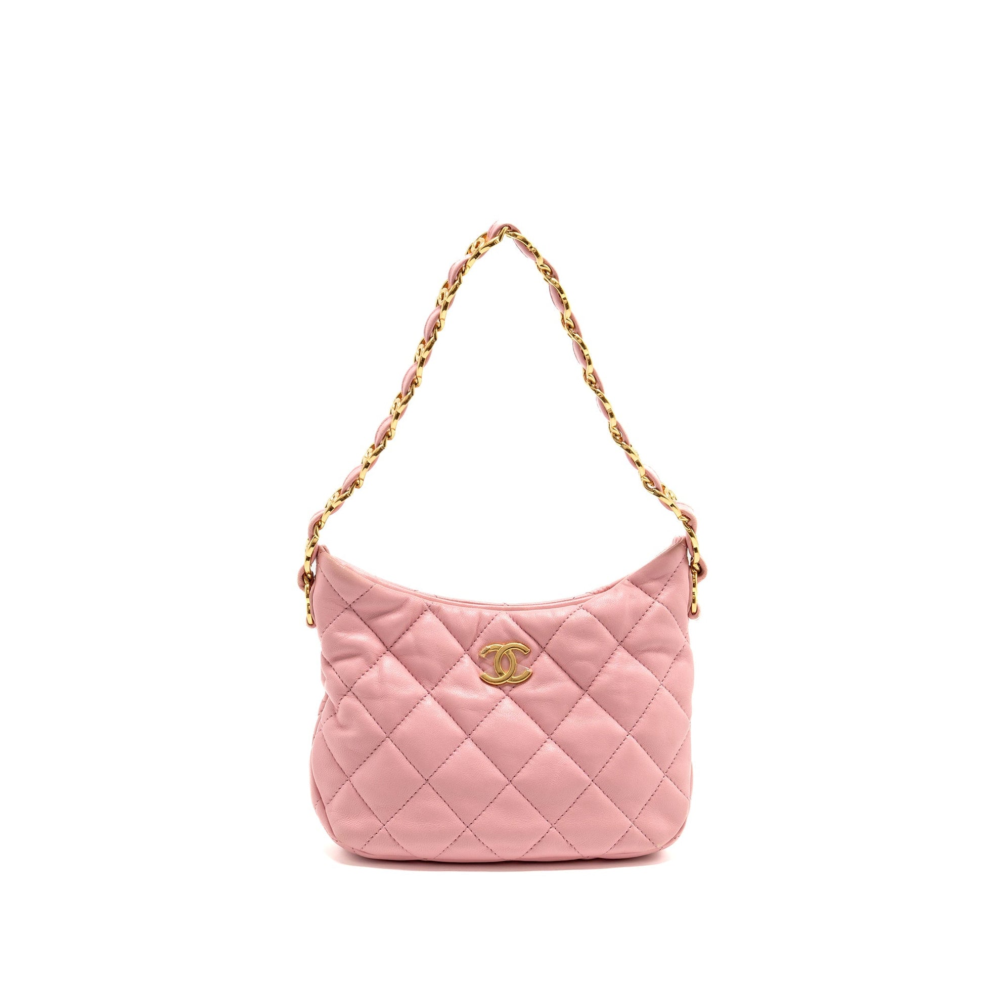 Chanel 22K Hobo Logo Lambskin GHW Microchip Pink Shoulder Bag 3