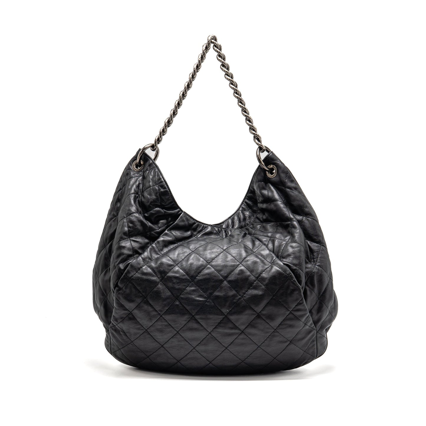 Chanel Coco Pleats Hobo Calfskin Ruthenium Hardware Black Shoulder Bag