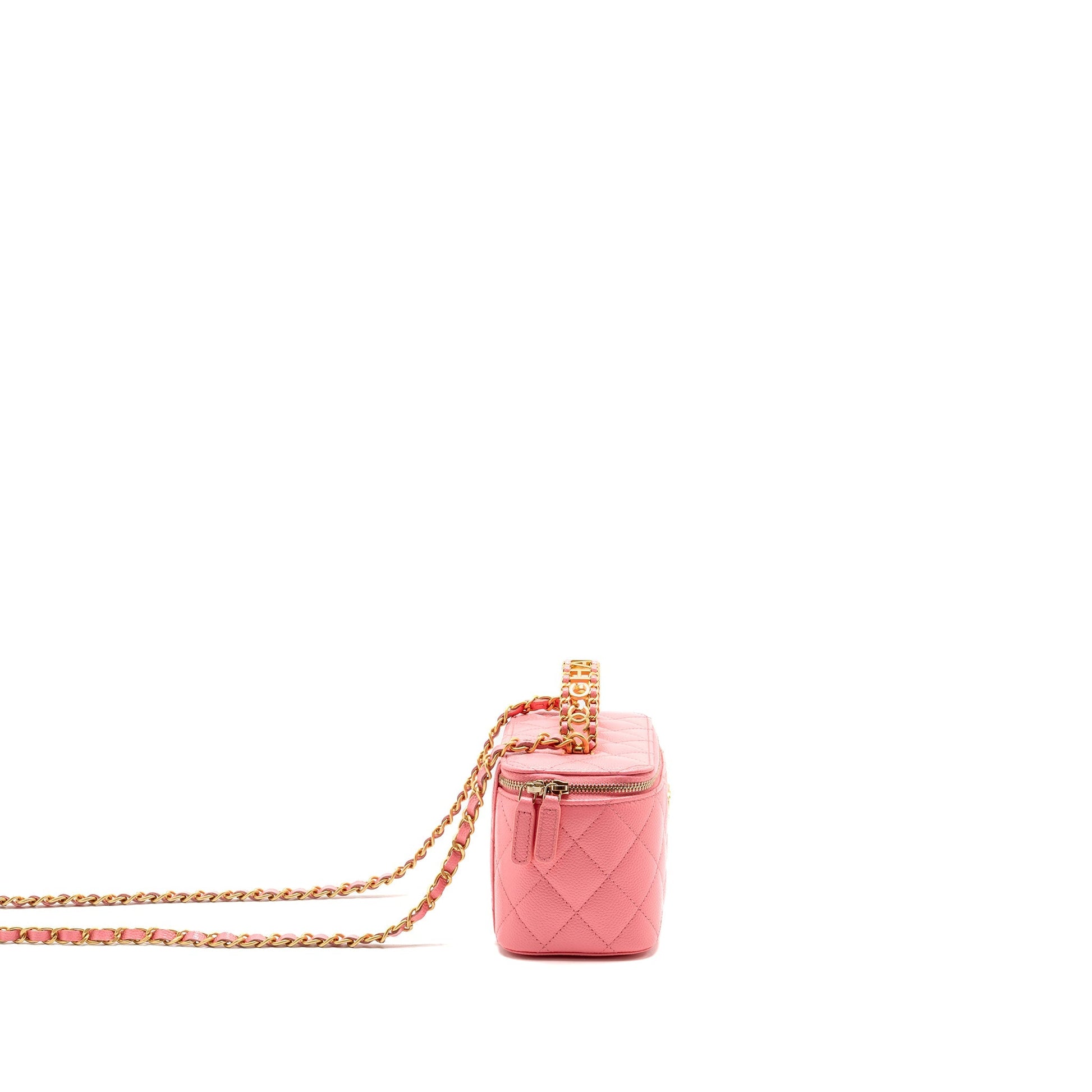 Chanel Letter Top Handle Long Vanity Caviar Pink Handbag Pink Ghw
