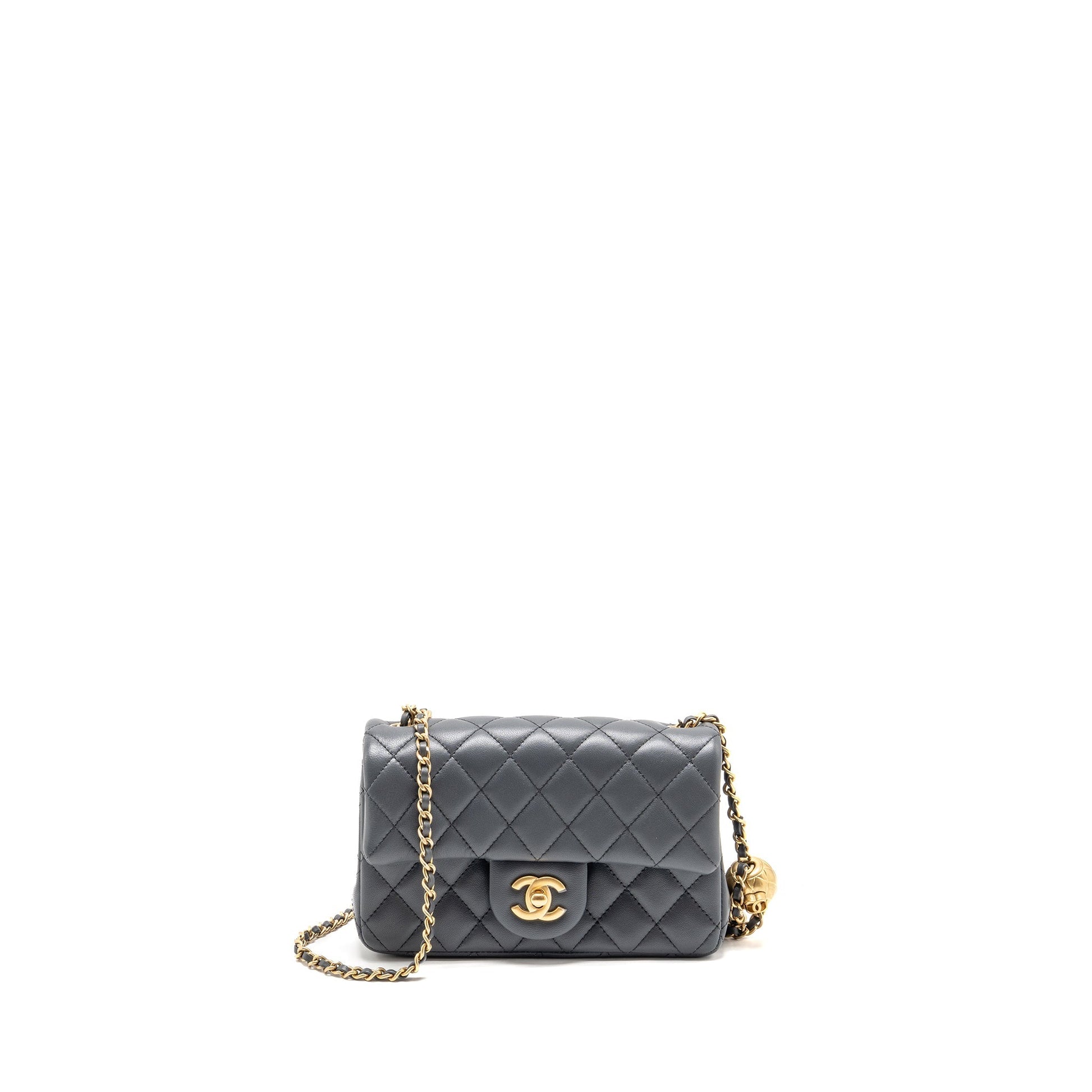 Chanel 23K Pearl Crush Rectangular Flap Dark Grey Shoulder Bag