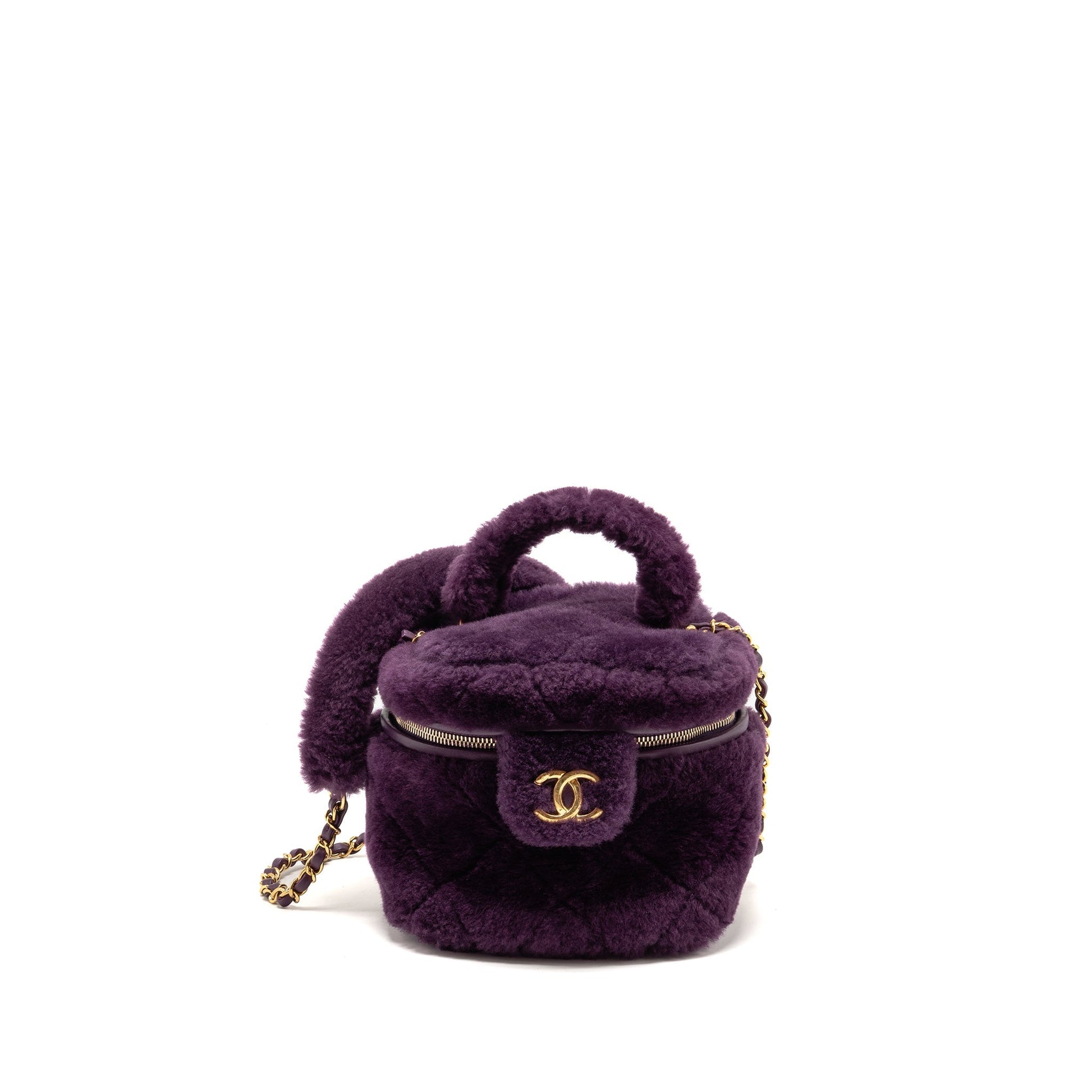 Chanel Top Handle Vanity Shearling Purple GHW Small Handbag