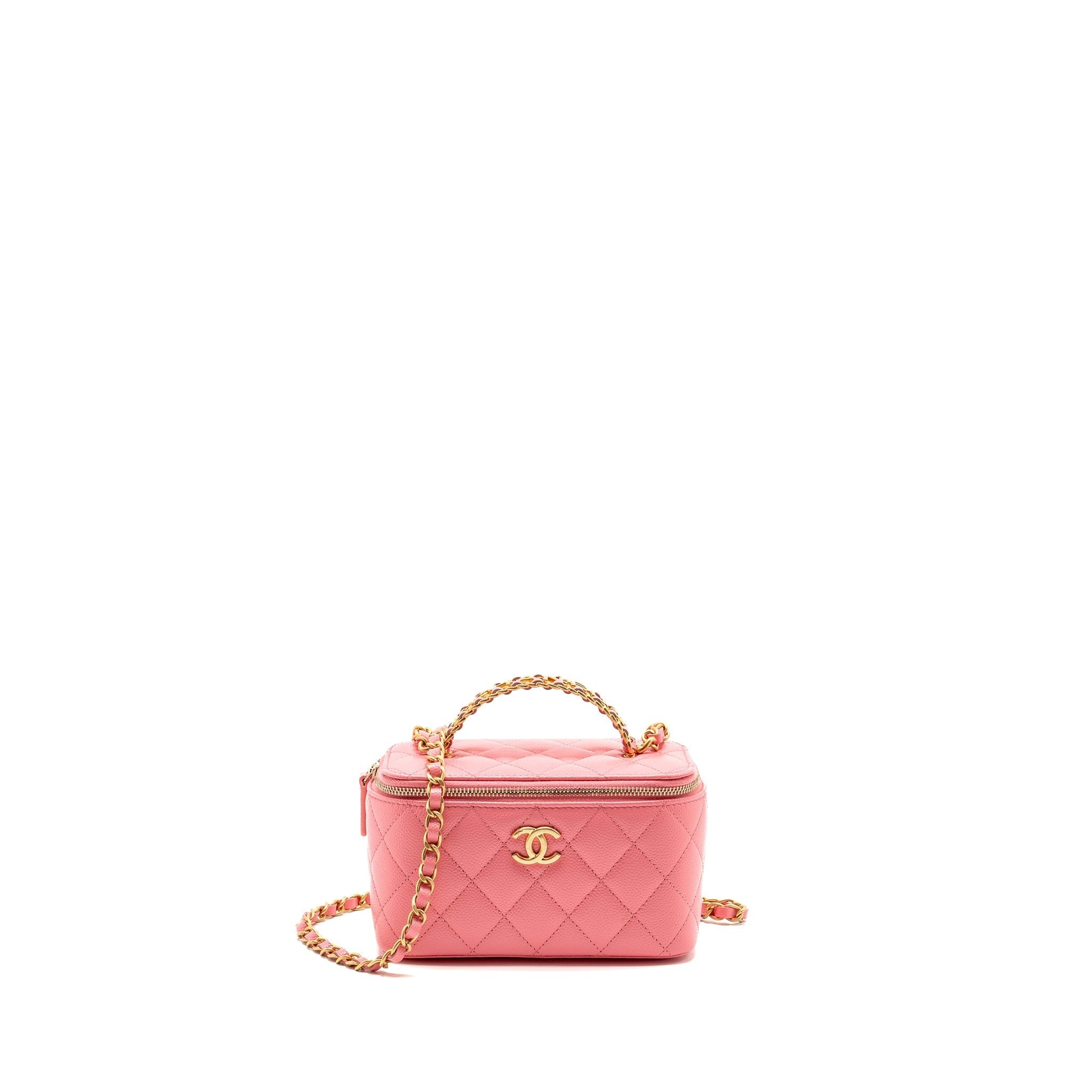 Chanel Letter Top Handle Long Vanity Caviar Pink Handbag Pink Ghw