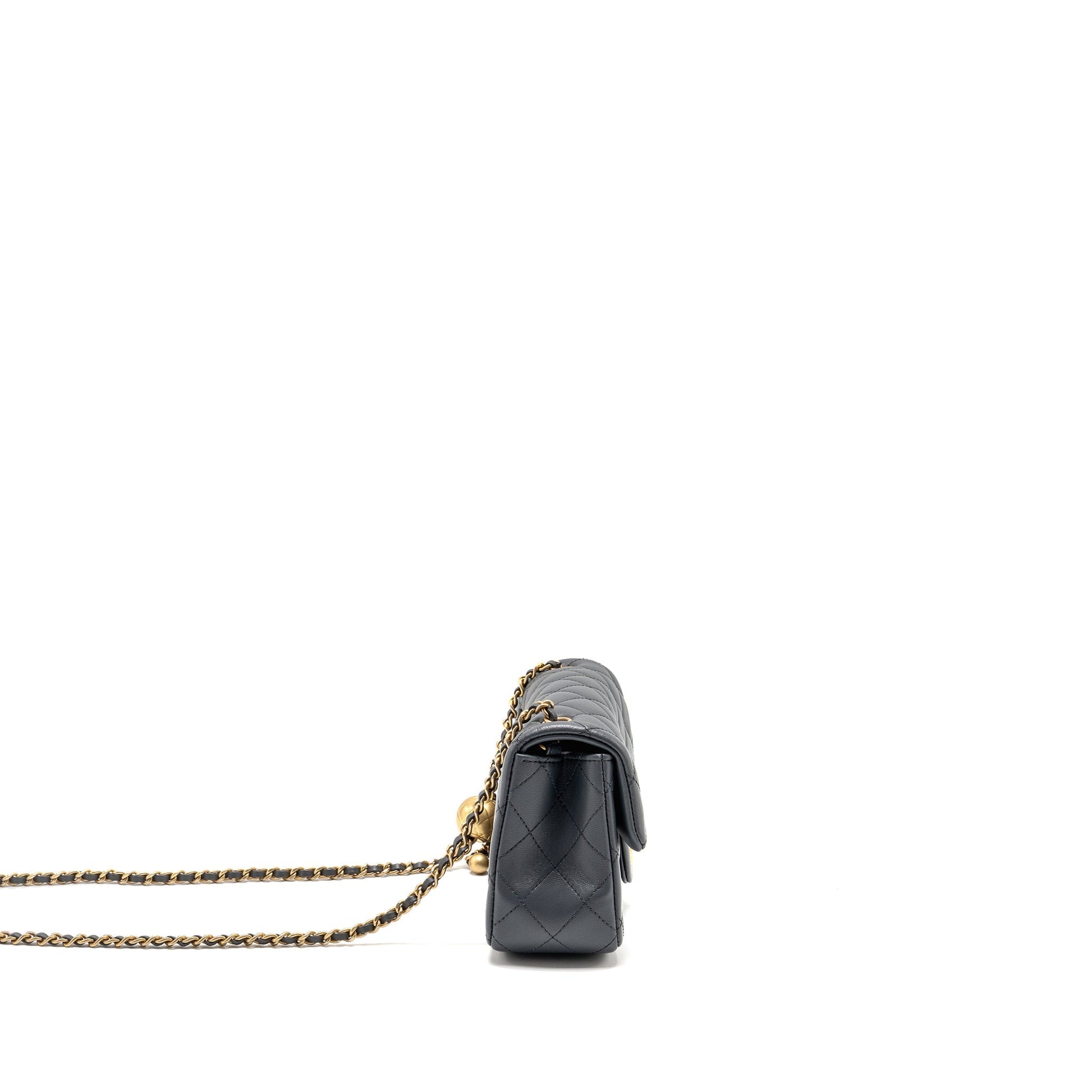 Chanel 23K Pearl Crush Rectangular Flap Dark Grey Shoulder Bag