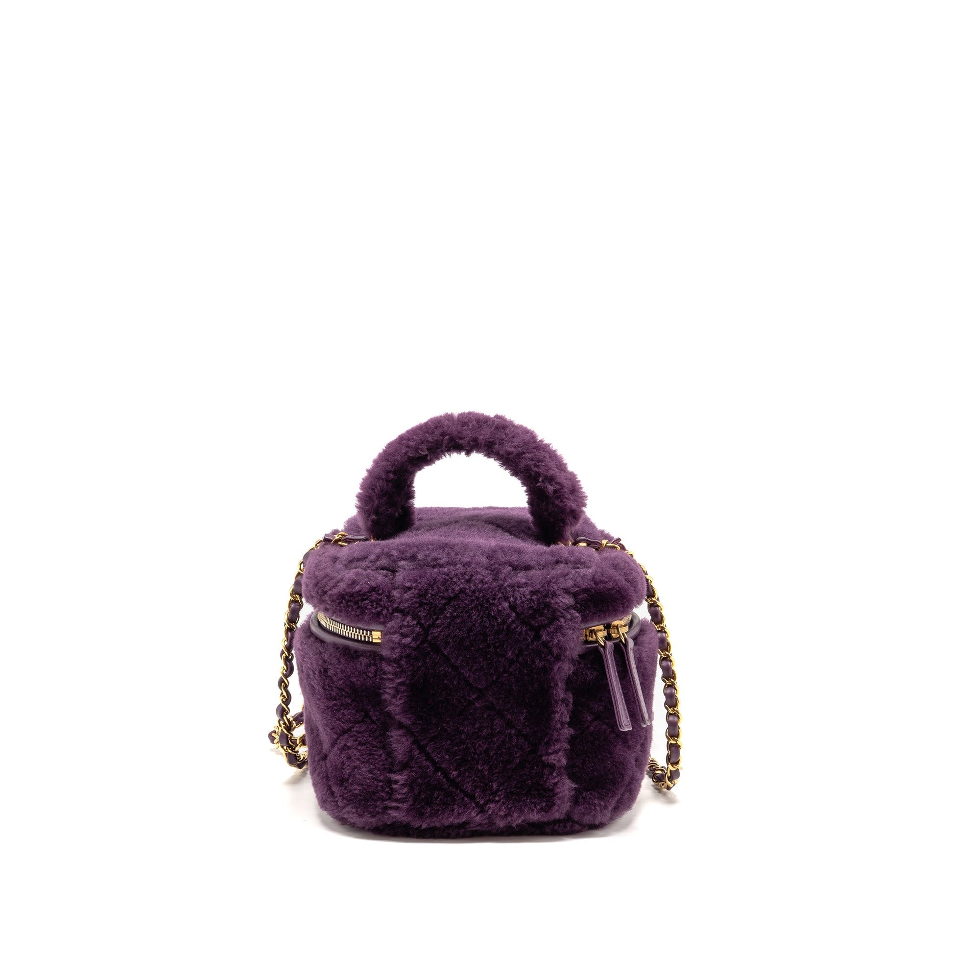 Chanel Top Handle Vanity Shearling Purple GHW Small Handbag