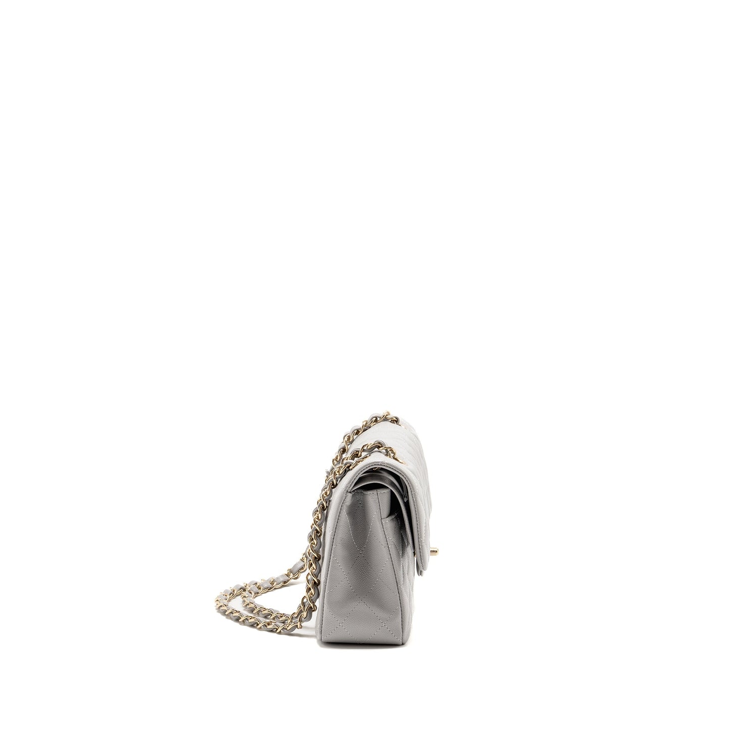 Chanel Classic Double Flap Caviar Light LGHW Grey Small Shoulder Bag