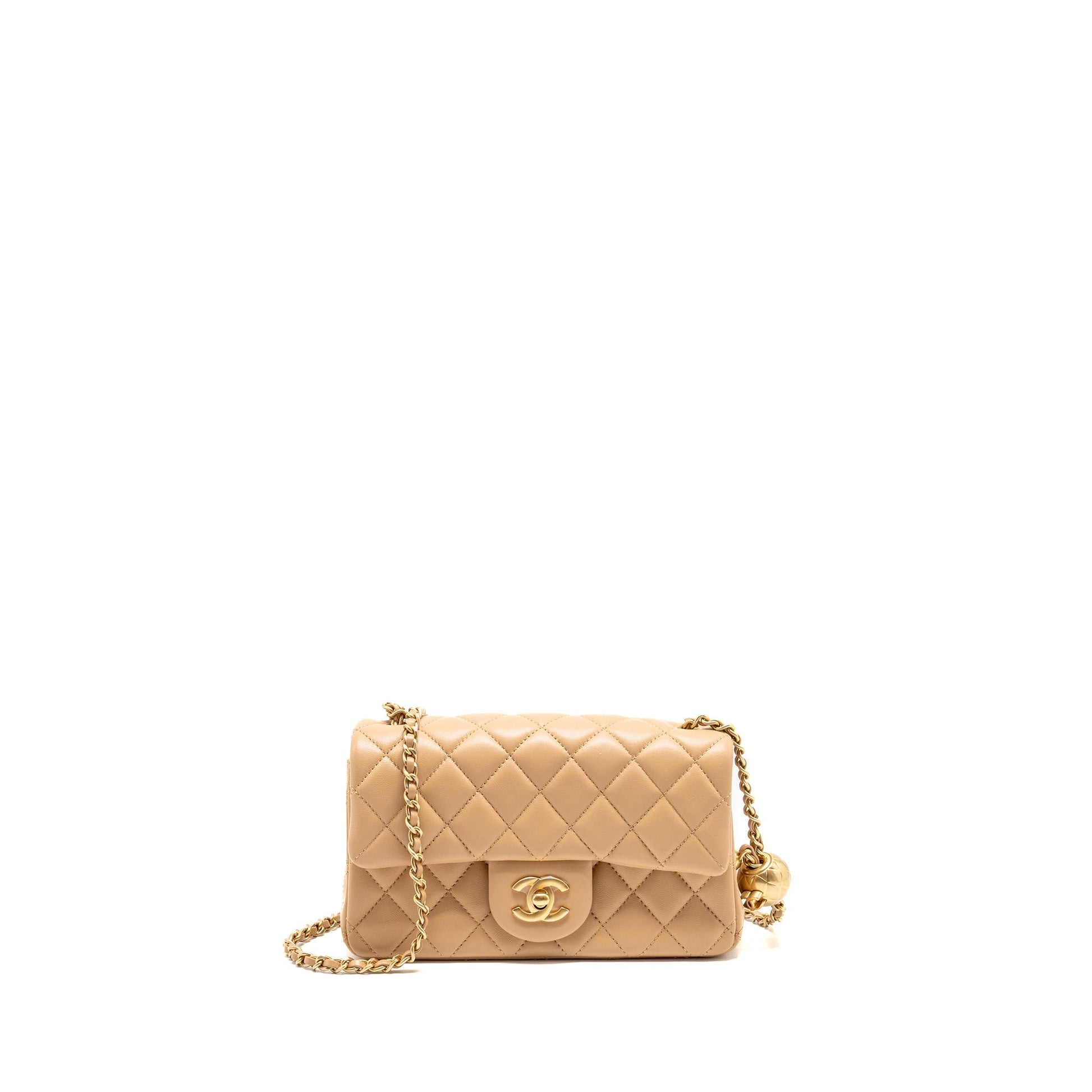 Chanel Pearl Crush rectangular flap lambskin GHW Beige Shoulder Bag