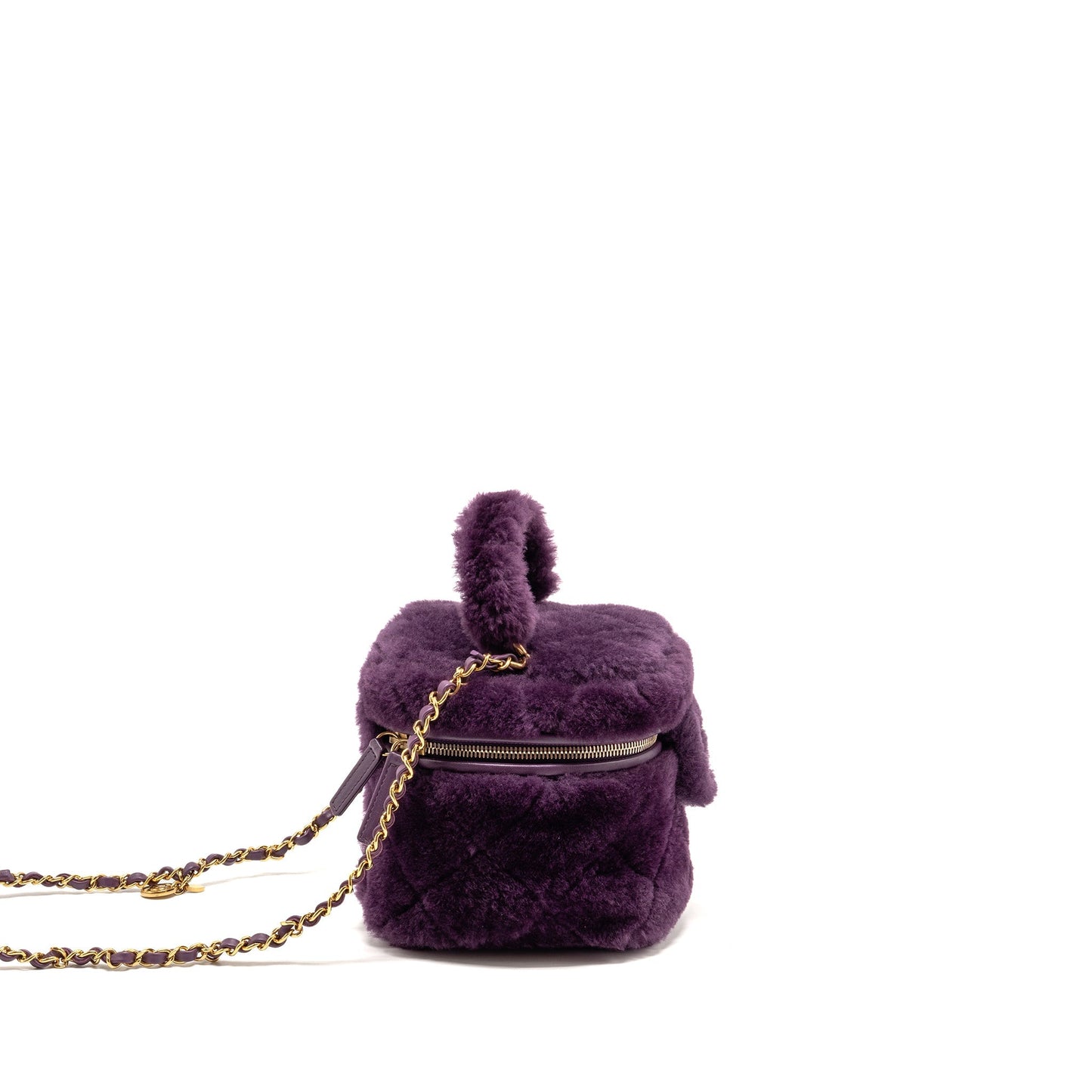 Chanel Top Handle Vanity Shearling Purple GHW Small Handbag