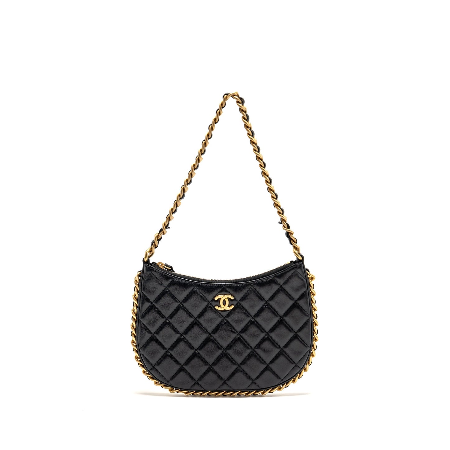 Chanel 23b Round Hobo Lambskin GHW microchip Black Shoulder Bag