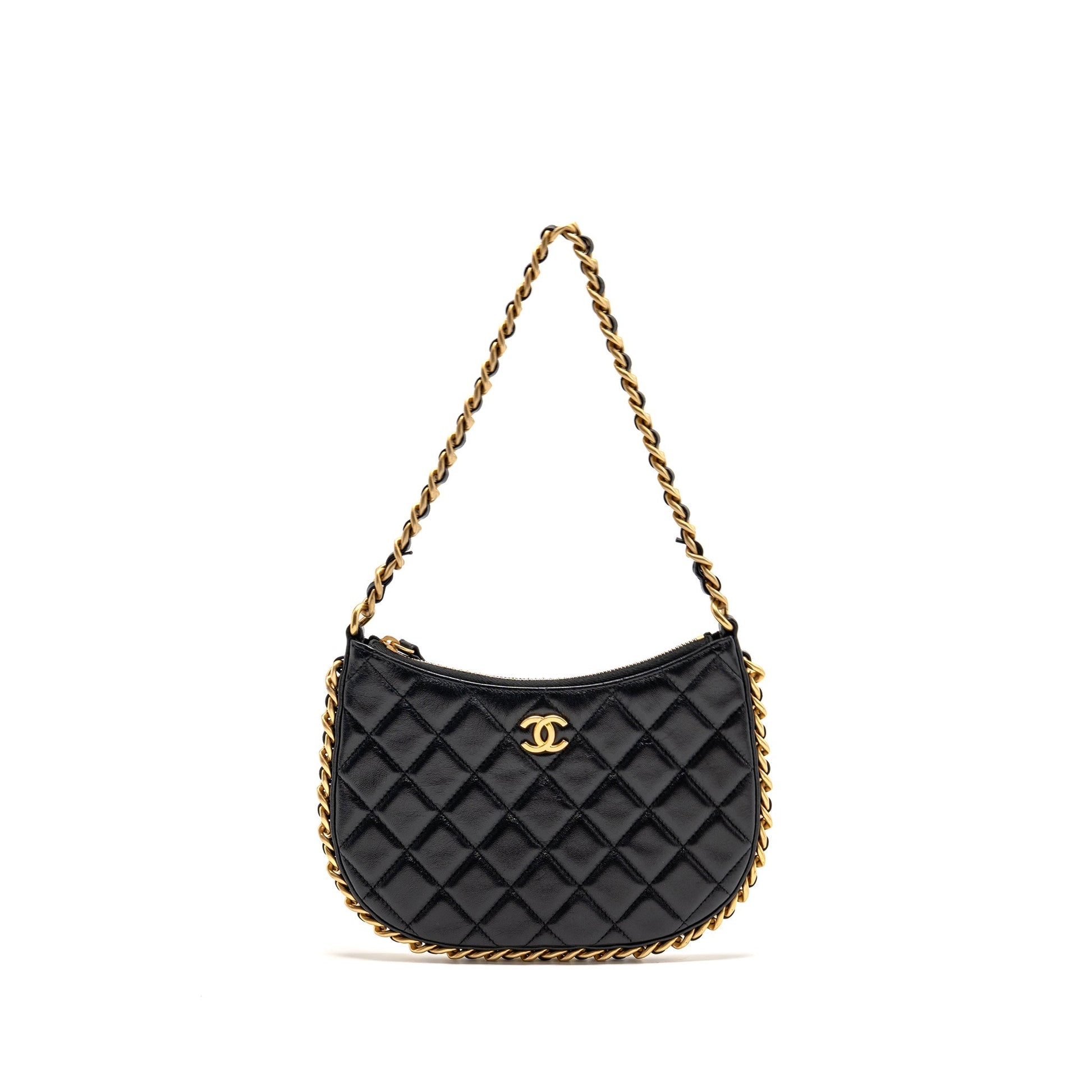 Chanel 23b Round Hobo Lambskin GHW microchip Black Shoulder Bag