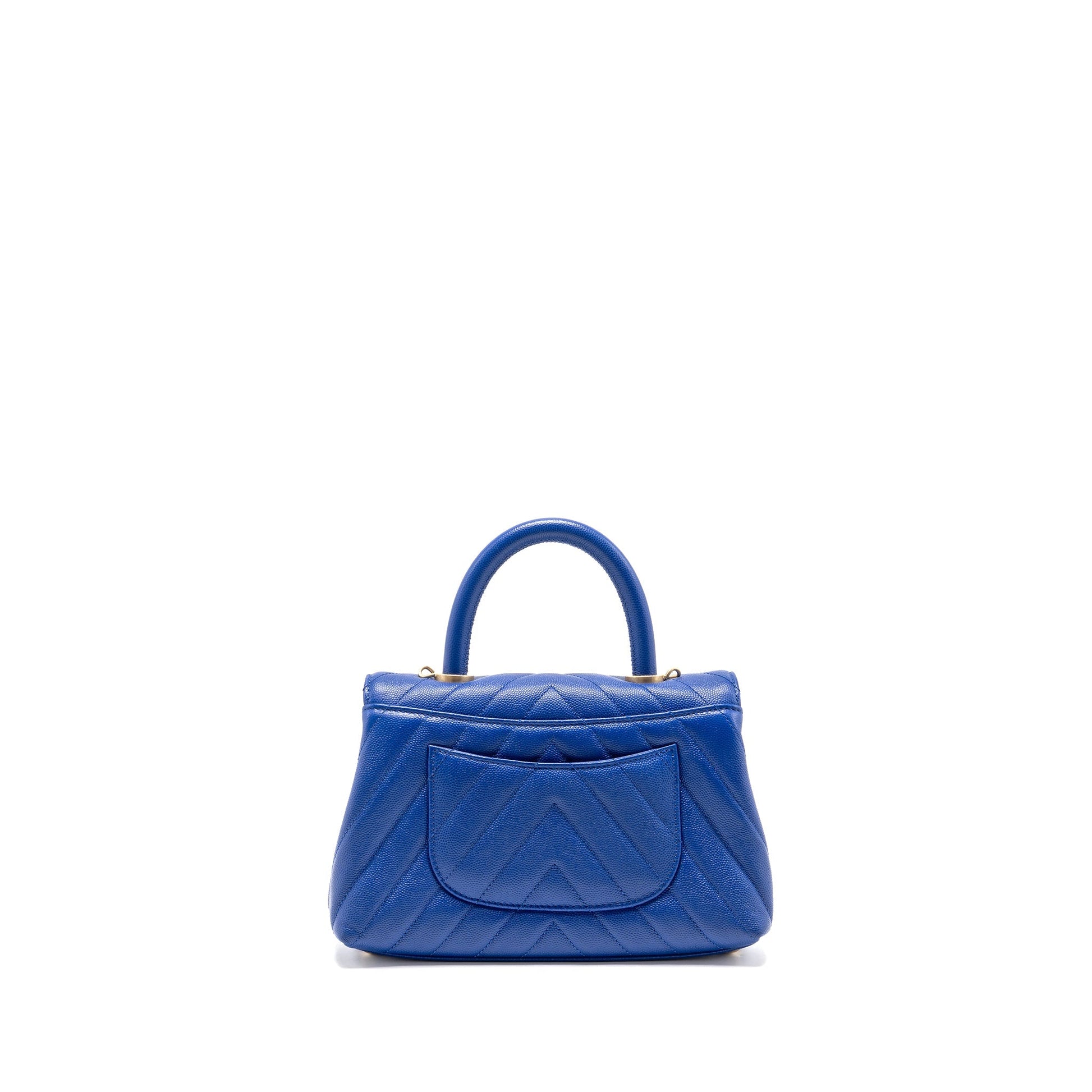 Chanel Coco Handle Chevron Caviar GHW Blue Small Handbag