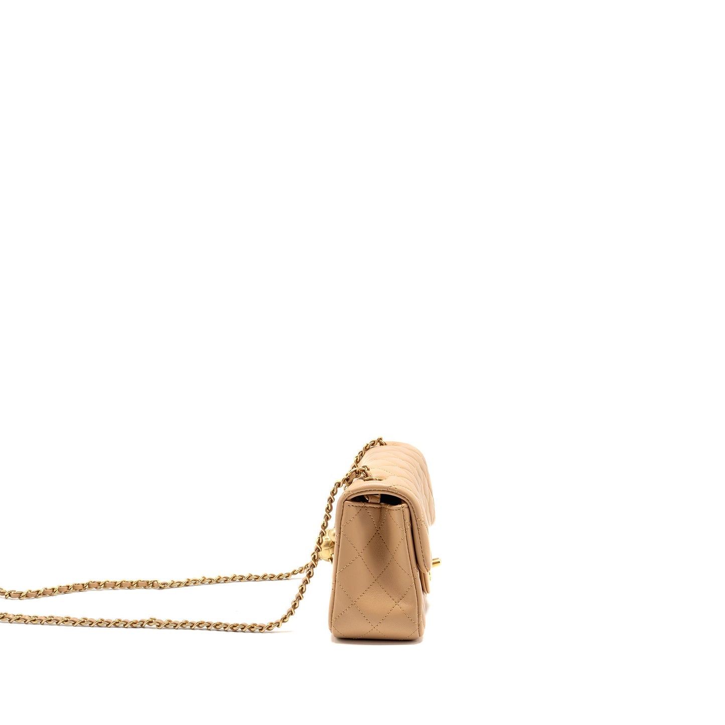 Chanel Pearl Crush rectangular flap lambskin GHW Beige Shoulder Bag